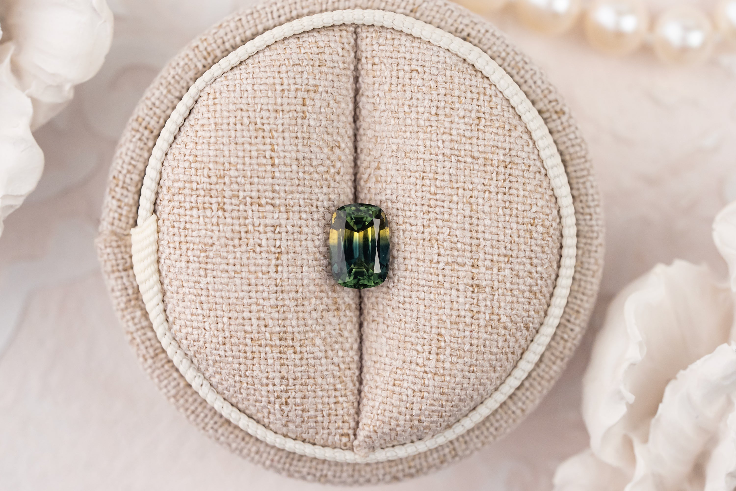 1.74 CT Elongated Cushion Parti/Bicolor Teal Sapphire - Lavender Creek Gems