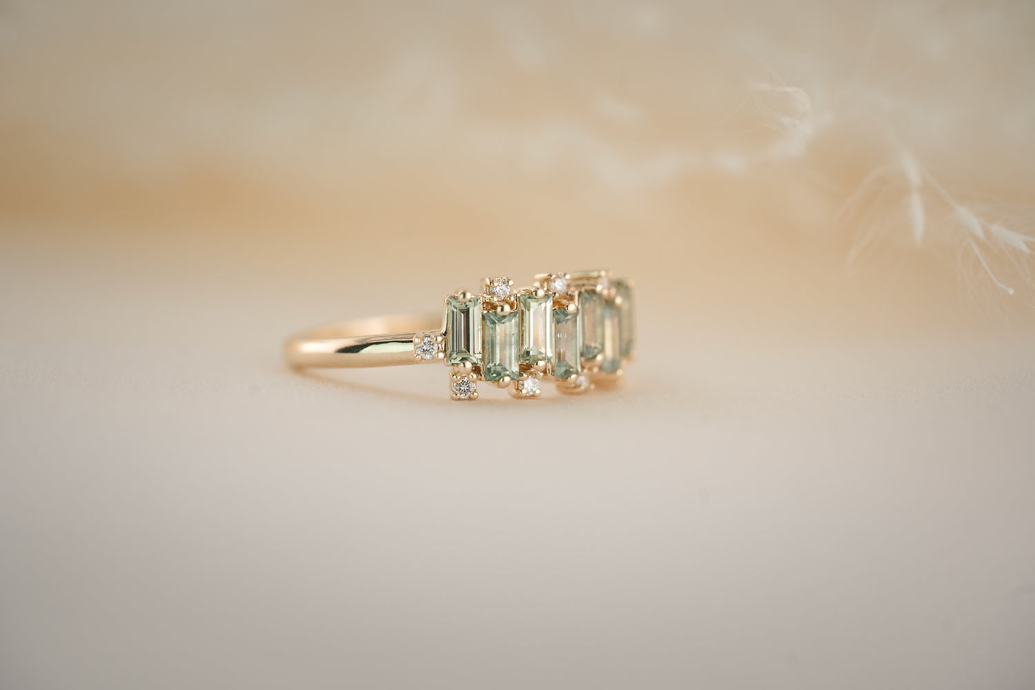 The Cadenza Ring - Green Baguette Montana Sapphire - Lavender Creek Gems