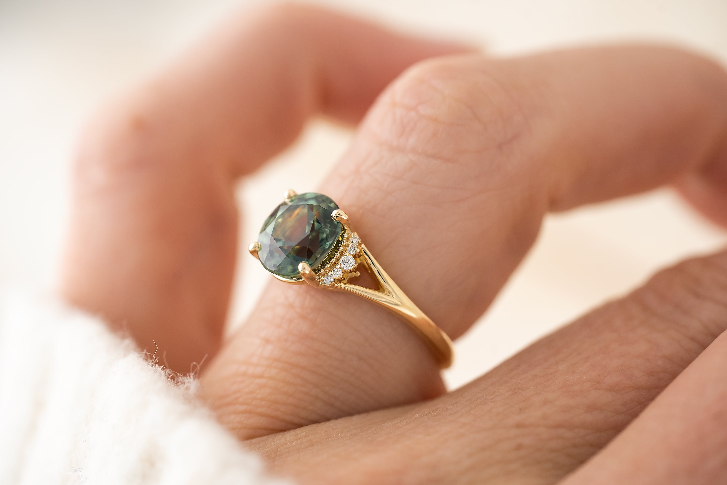 The Serendipity Ring | 2.9 CT Oval Teal Montana Sapphire - Lavender Creek Gems