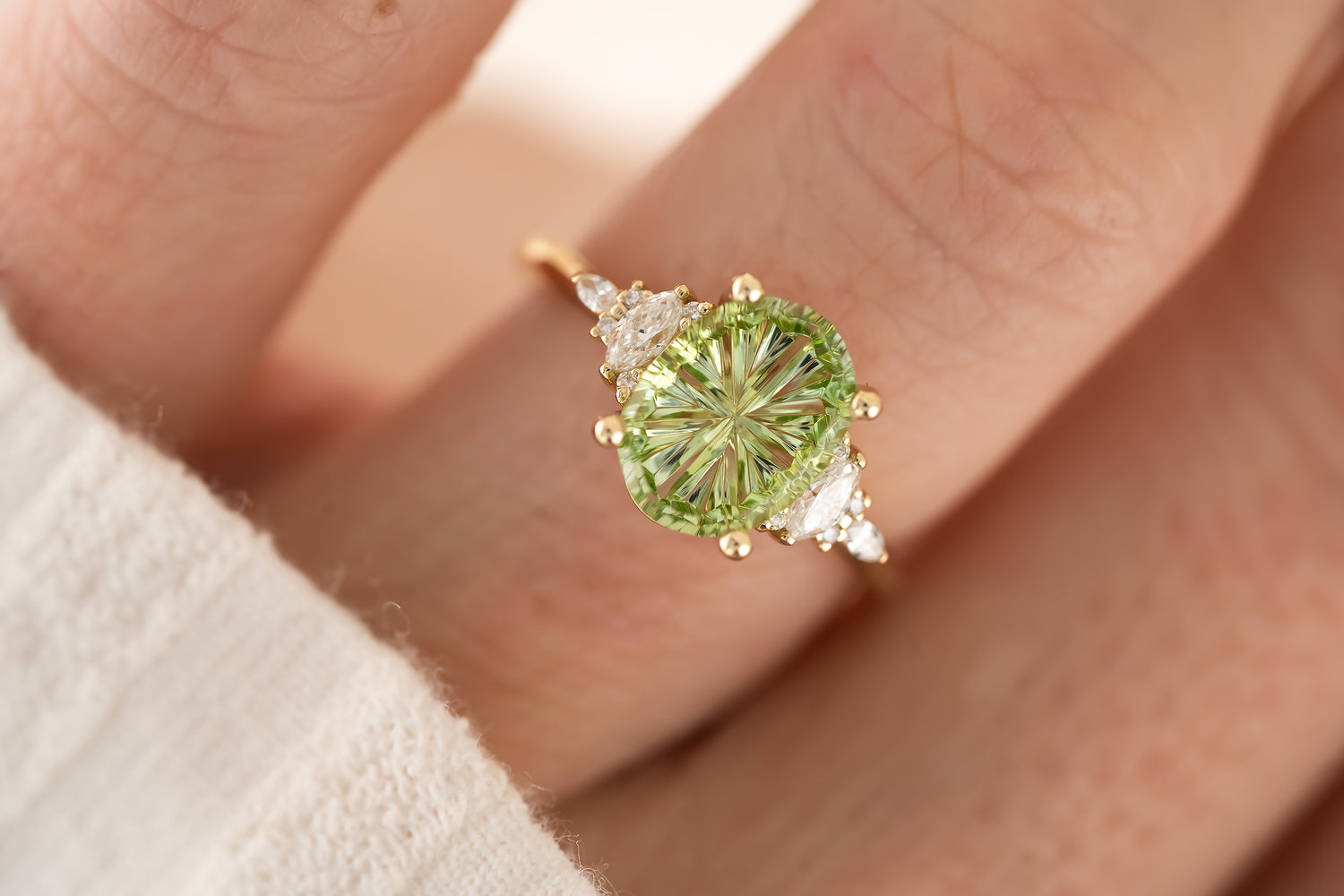 The Maeve Ring - 2.6 CT Apple Green Starbrite™ Tourmaline - Lavender Creek Gems