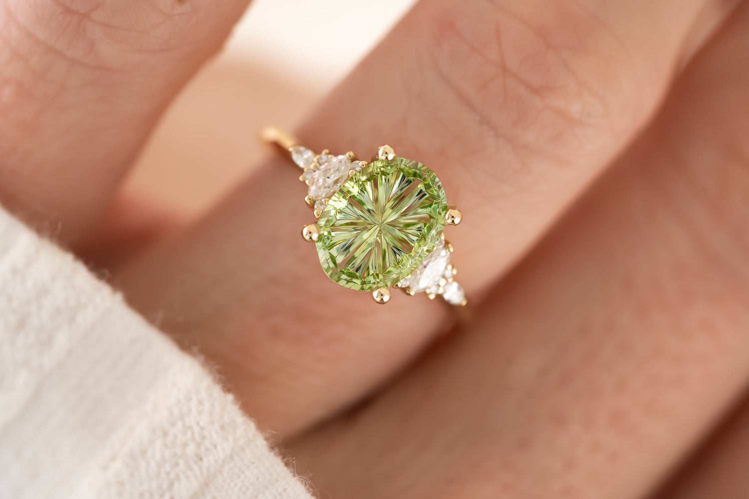 The Maeve Ring - 2.6 CT Apple Green Starbrite™ Tourmaline - Lavender Creek Gems