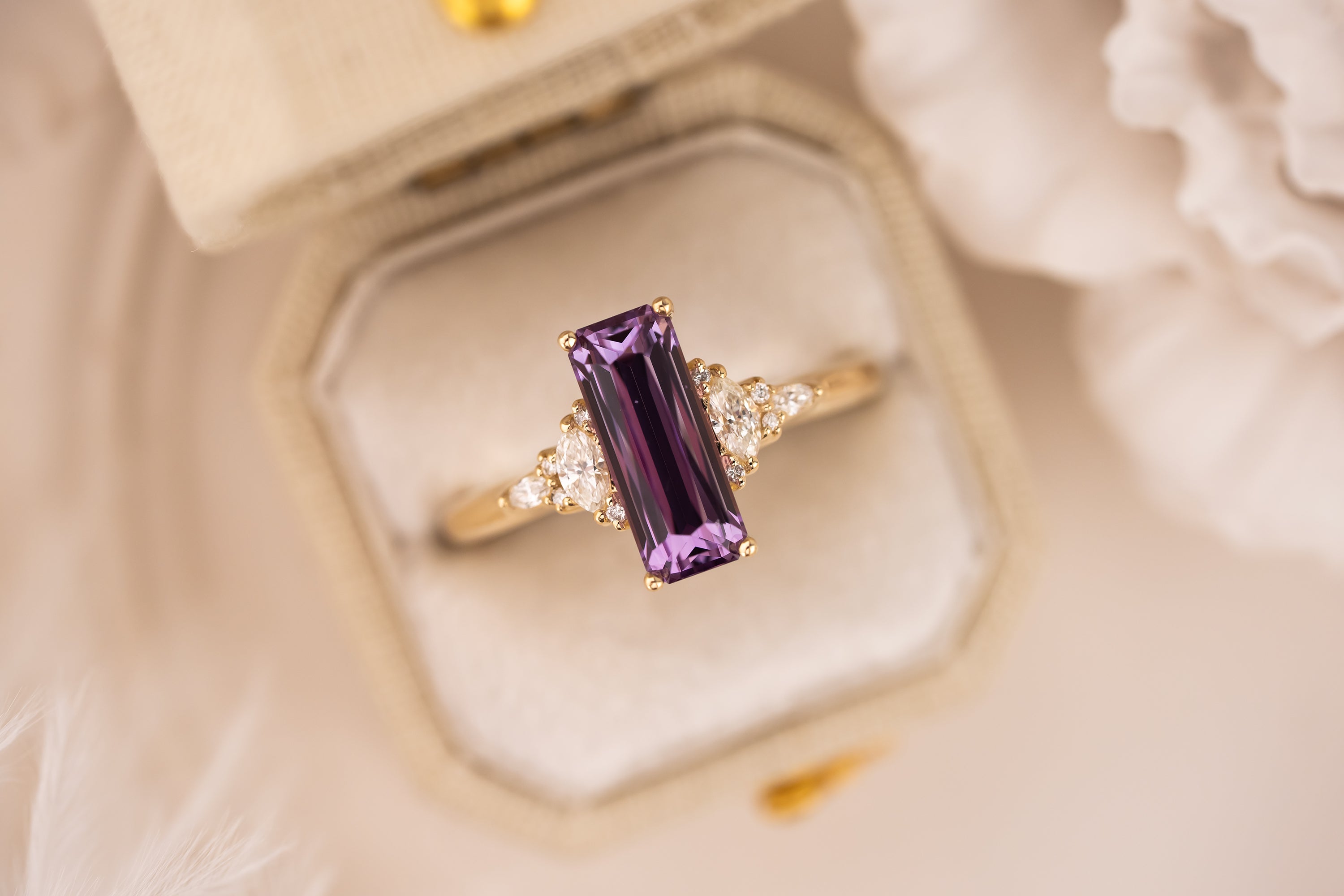 The Low Maeve Ring | 2.44 CT Elongated Scissor Cut Purple Sapphire
