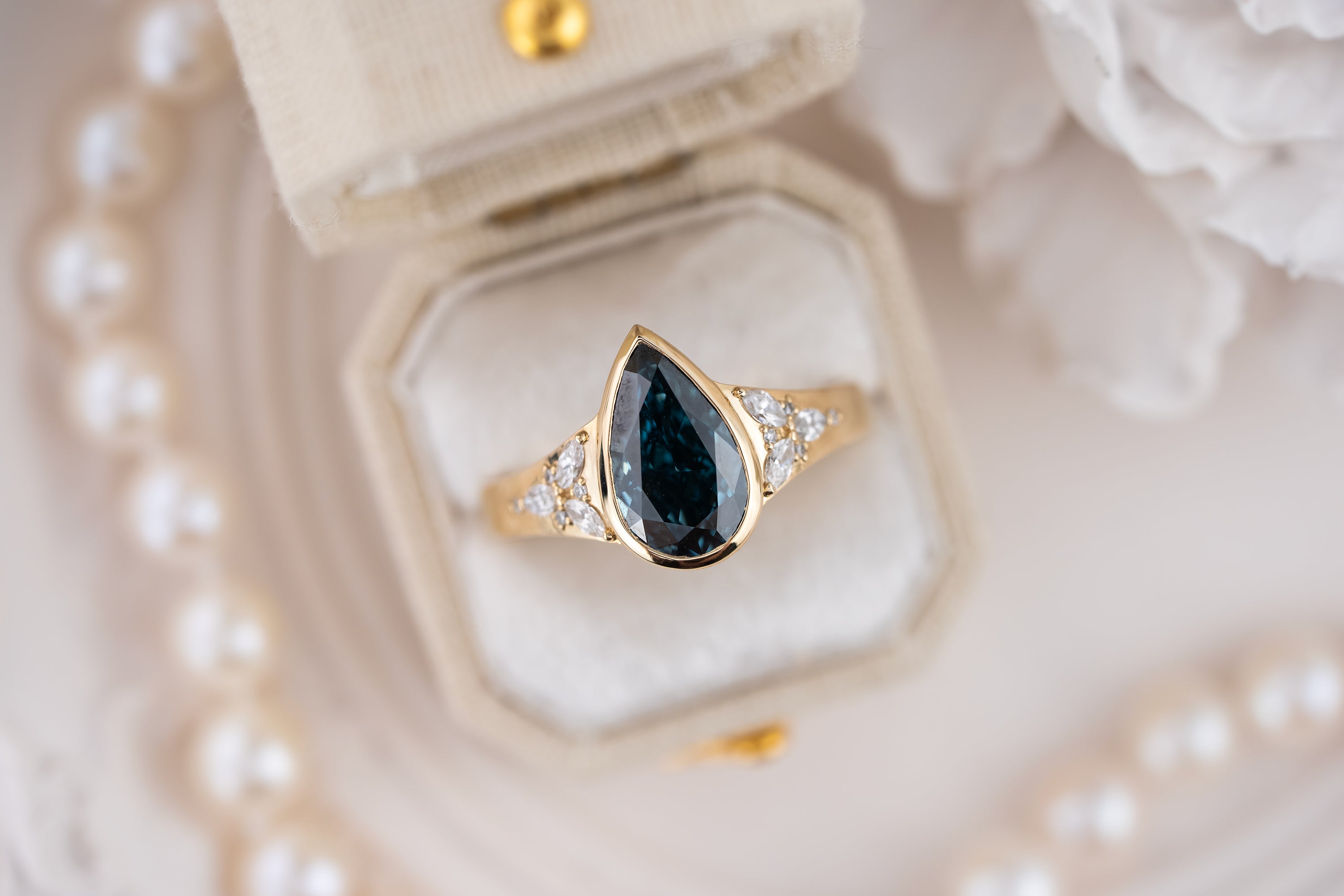 The Daylight Ring | 2.28 Pear Deep Blue Diamond - Lavender Creek Gems