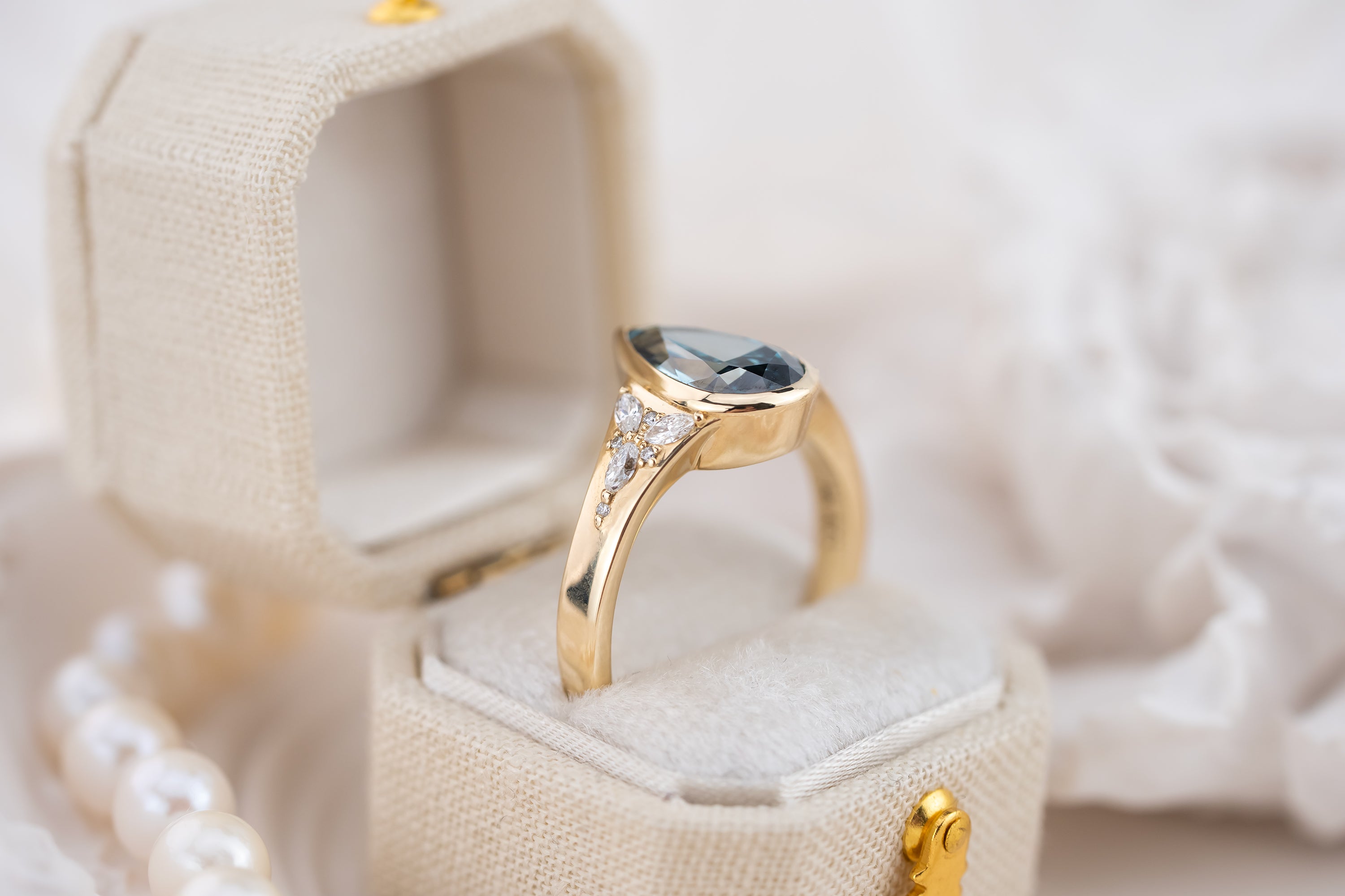 The Daylight Ring | 2.28 Pear Deep Blue Diamond - Lavender Creek Gems