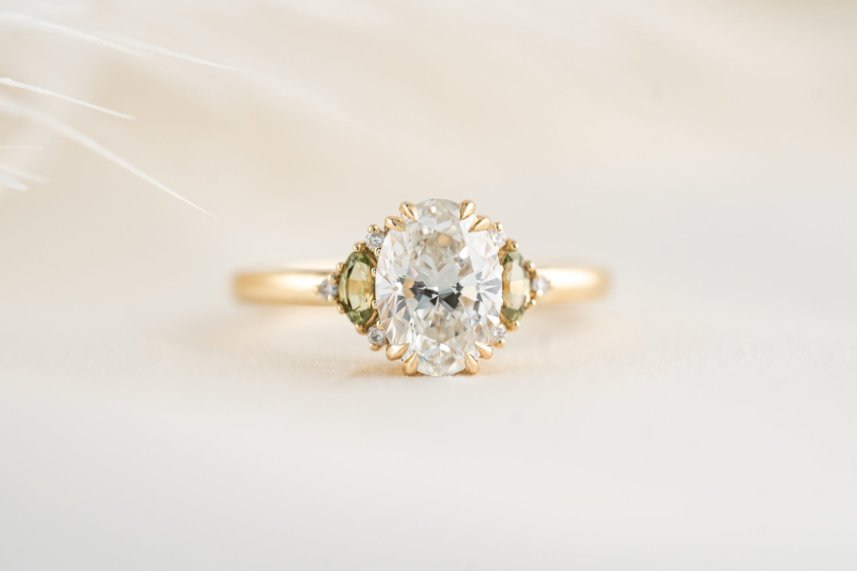 The Maren Ring | 1.51 CT Oval Diamond + Green Sapphire - Lavender Creek Gems