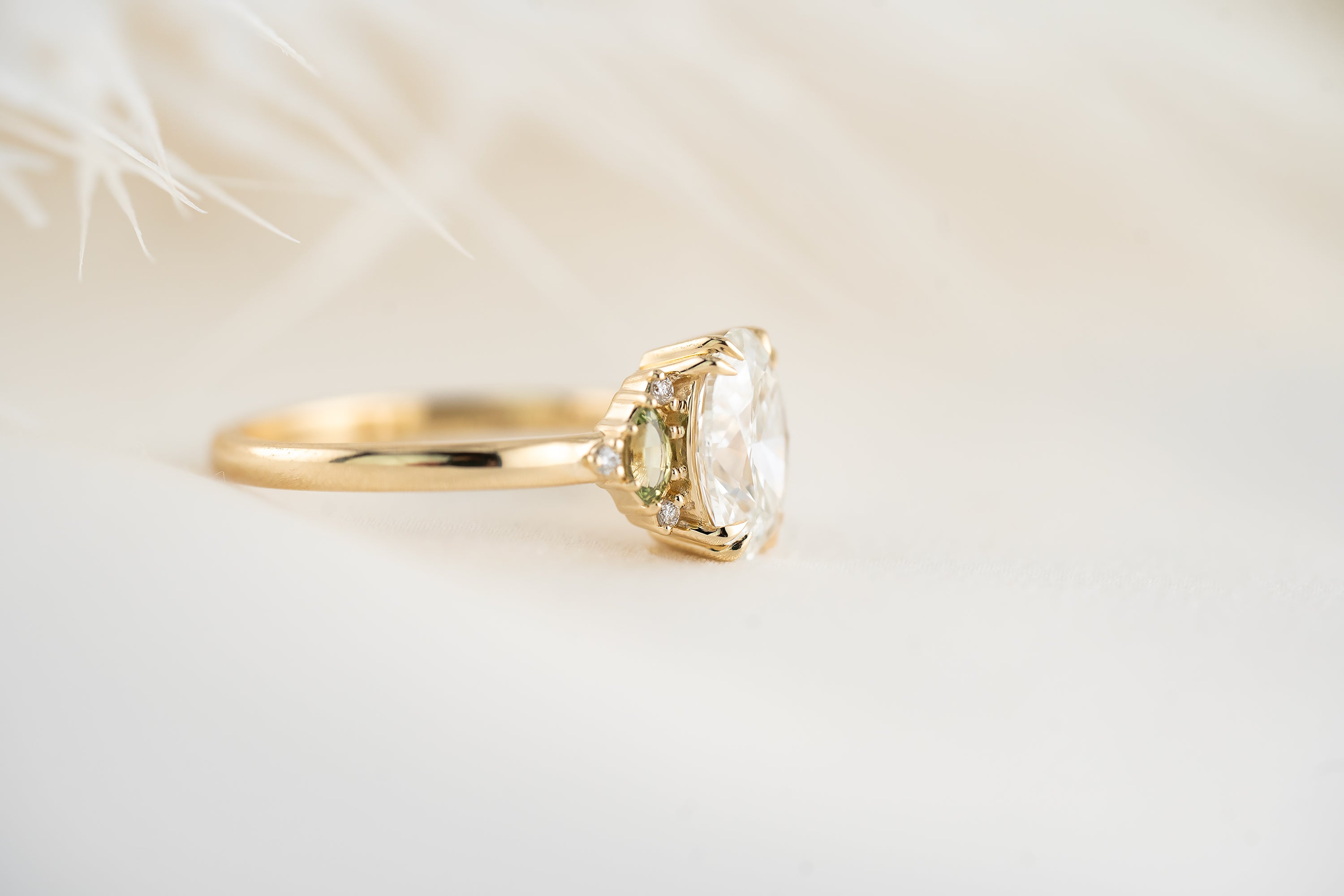 The Maren Ring | 1.51 CT Oval Diamond + Green Sapphire - Lavender Creek Gems