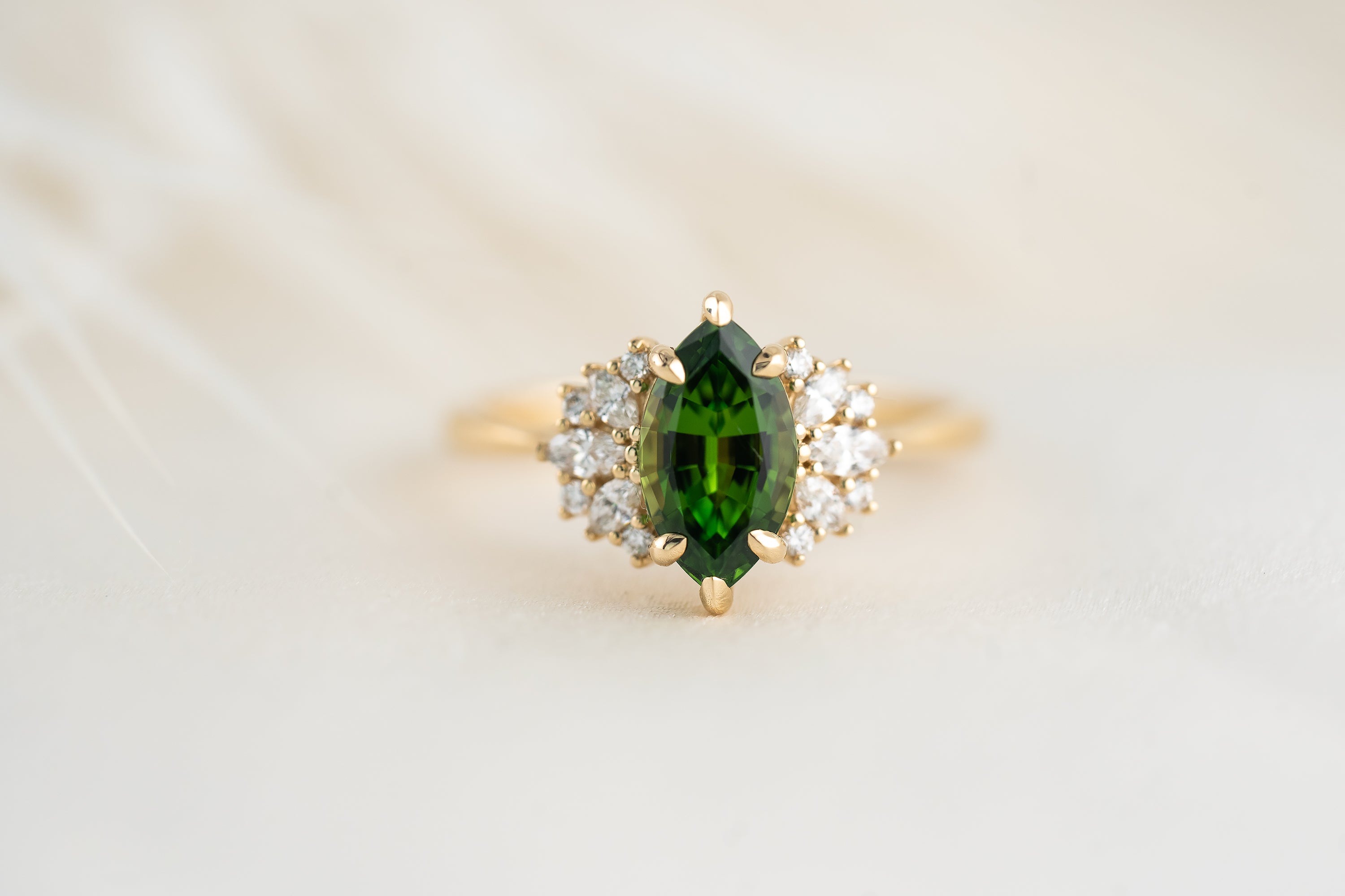 The Ambrosia Ring | 1.46 Marquise Chrome Tourmaline - Lavender Creek Gems