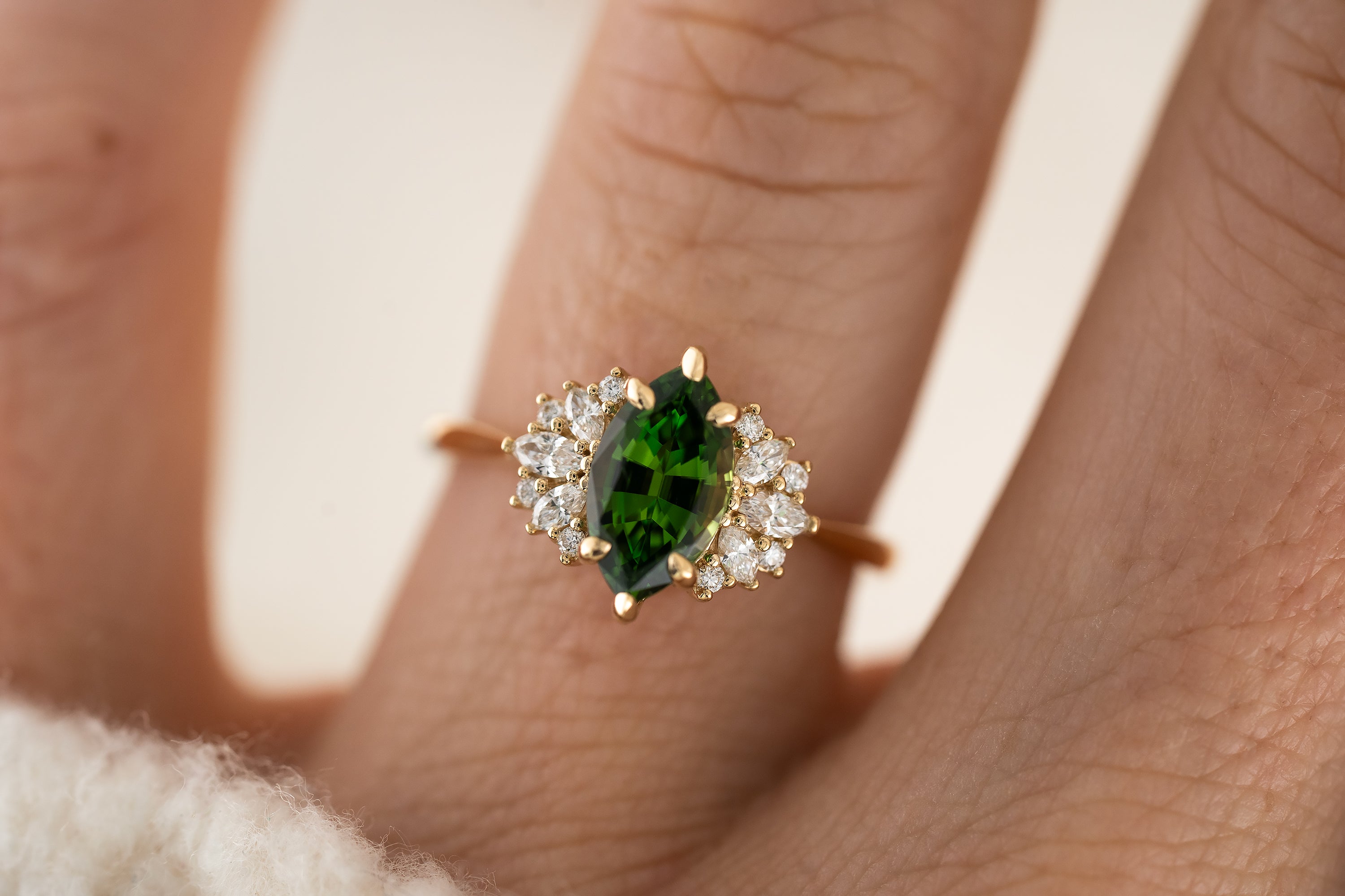 The Ambrosia Ring | 1.46 Marquise Chrome Tourmaline - Lavender Creek Gems