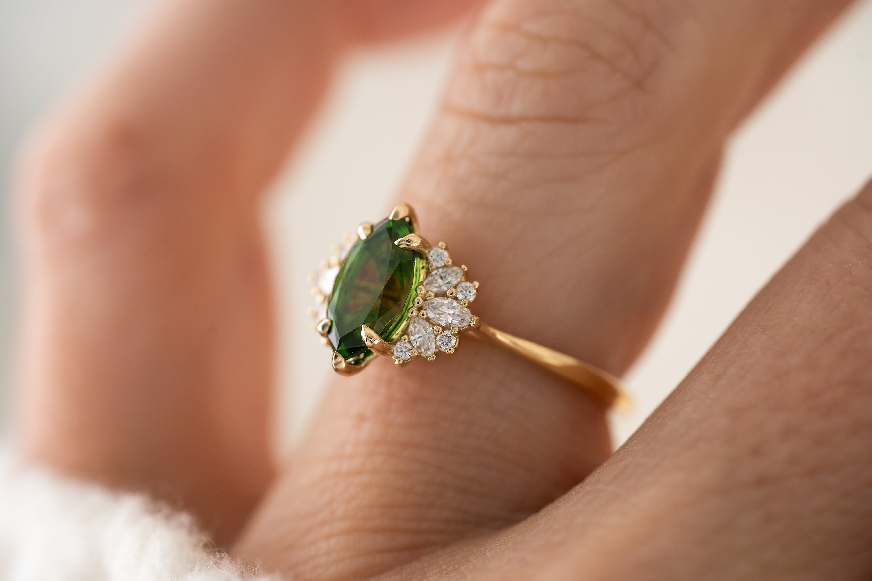 The Ambrosia Ring | 1.46 Marquise Chrome Tourmaline - Lavender Creek Gems