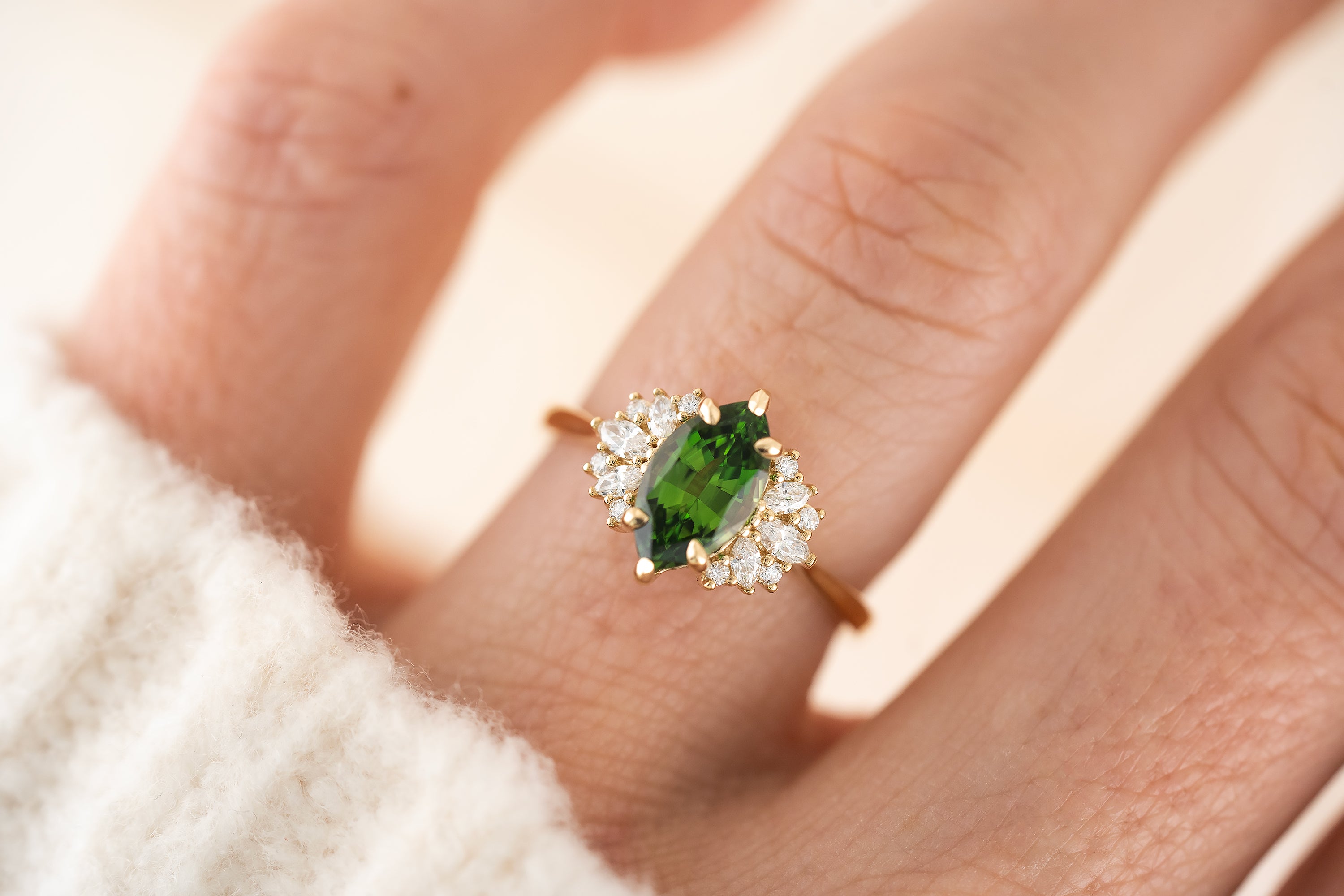 The Ambrosia Ring | 1.46 Marquise Chrome Tourmaline - Lavender Creek Gems
