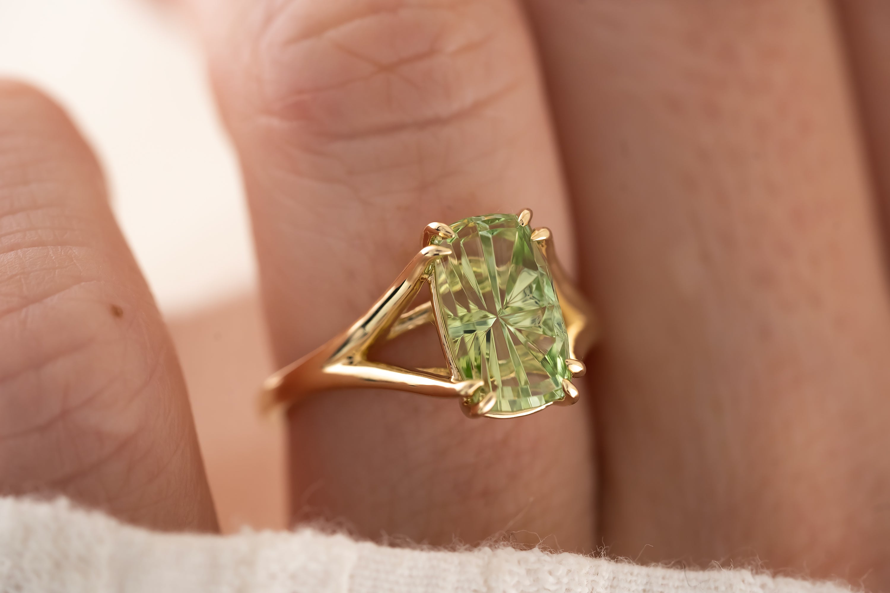 The Weaver Ring - 2.8 CT Apple Green Starbrite™ Tourmaline - Lavender Creek Gems