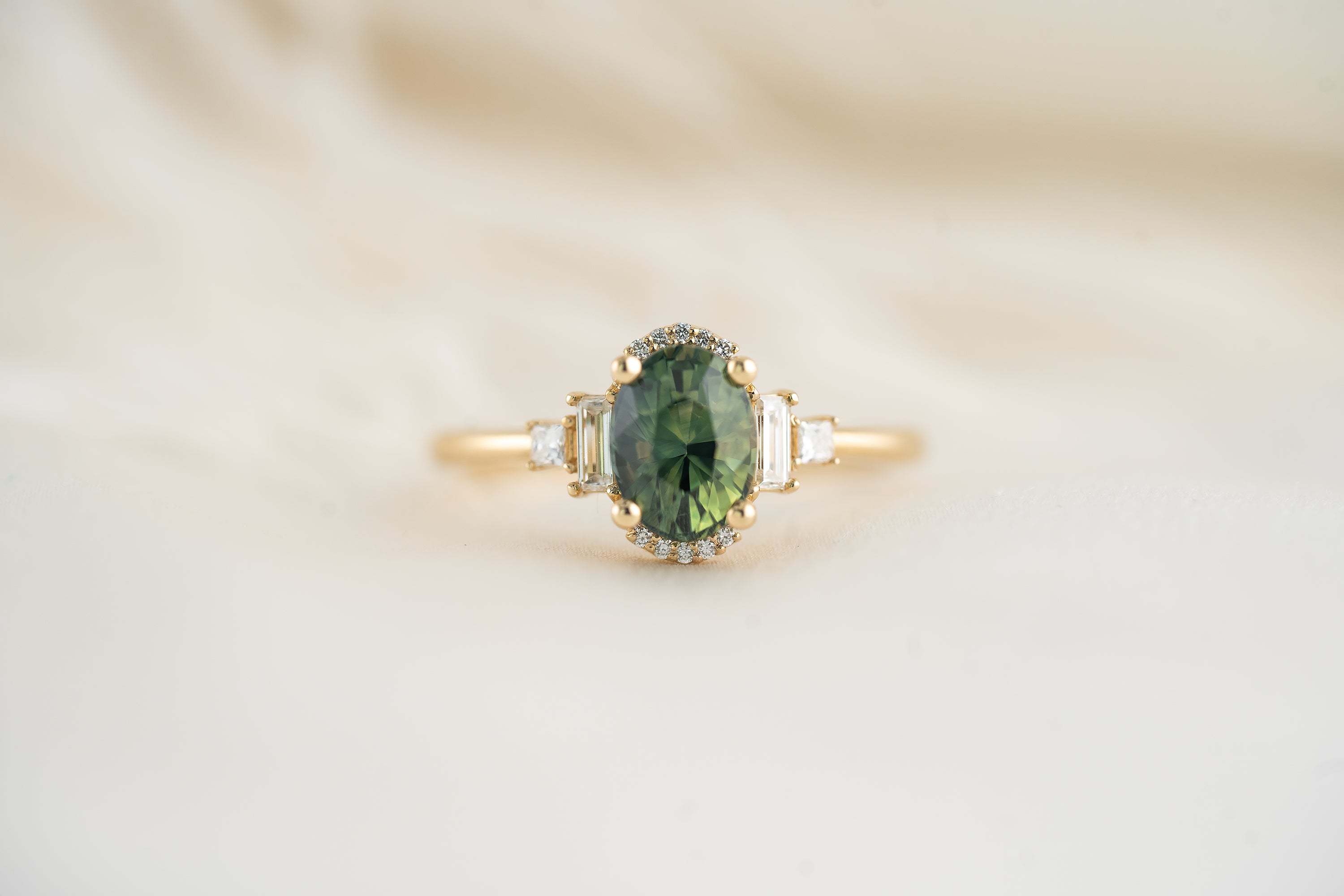 The Sura Ring | 1.68 CT Teal Green Oval Sapphire - Lavender Creek Gems