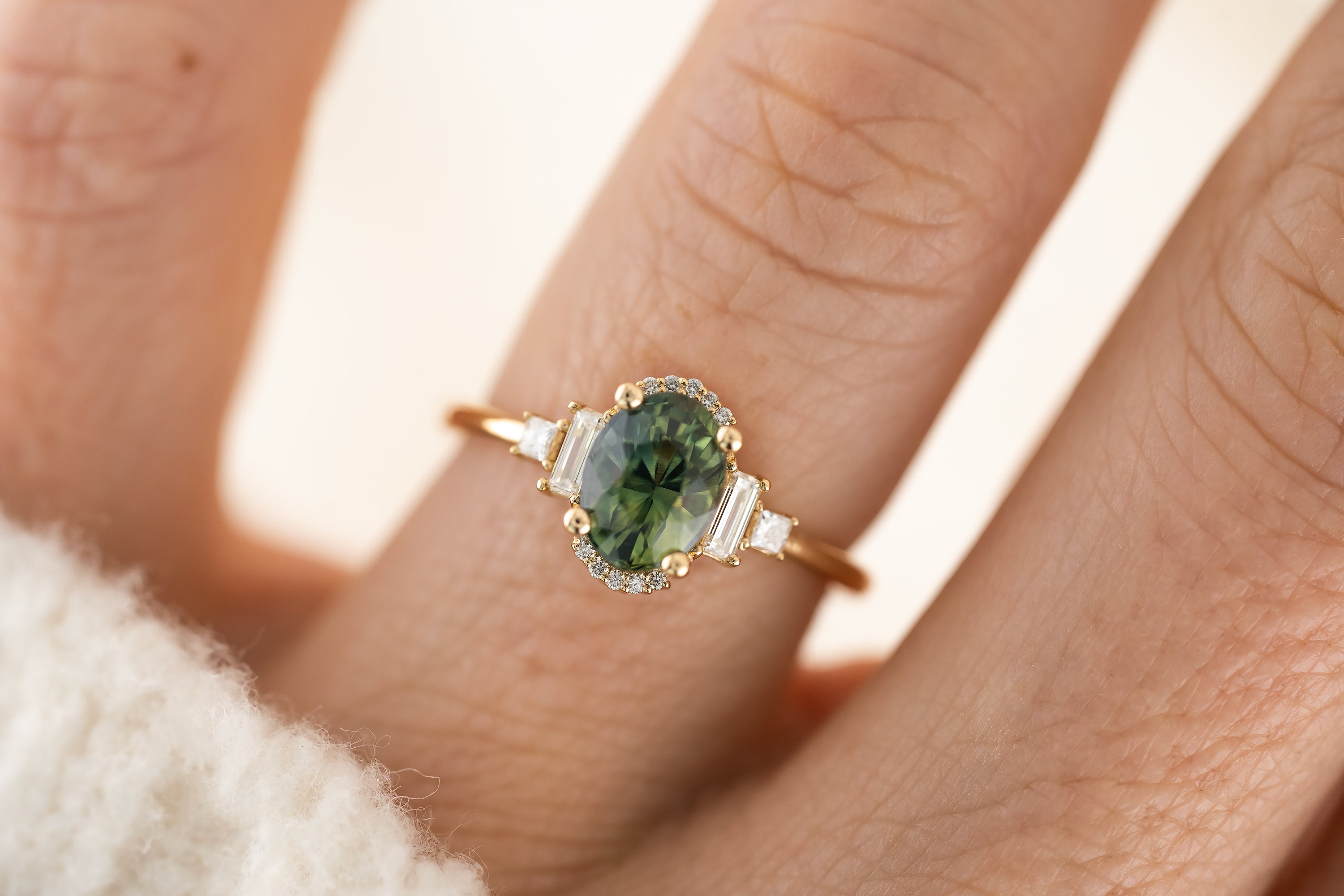 The Sura Ring | 1.68 CT Teal Green Oval Sapphire - Lavender Creek Gems
