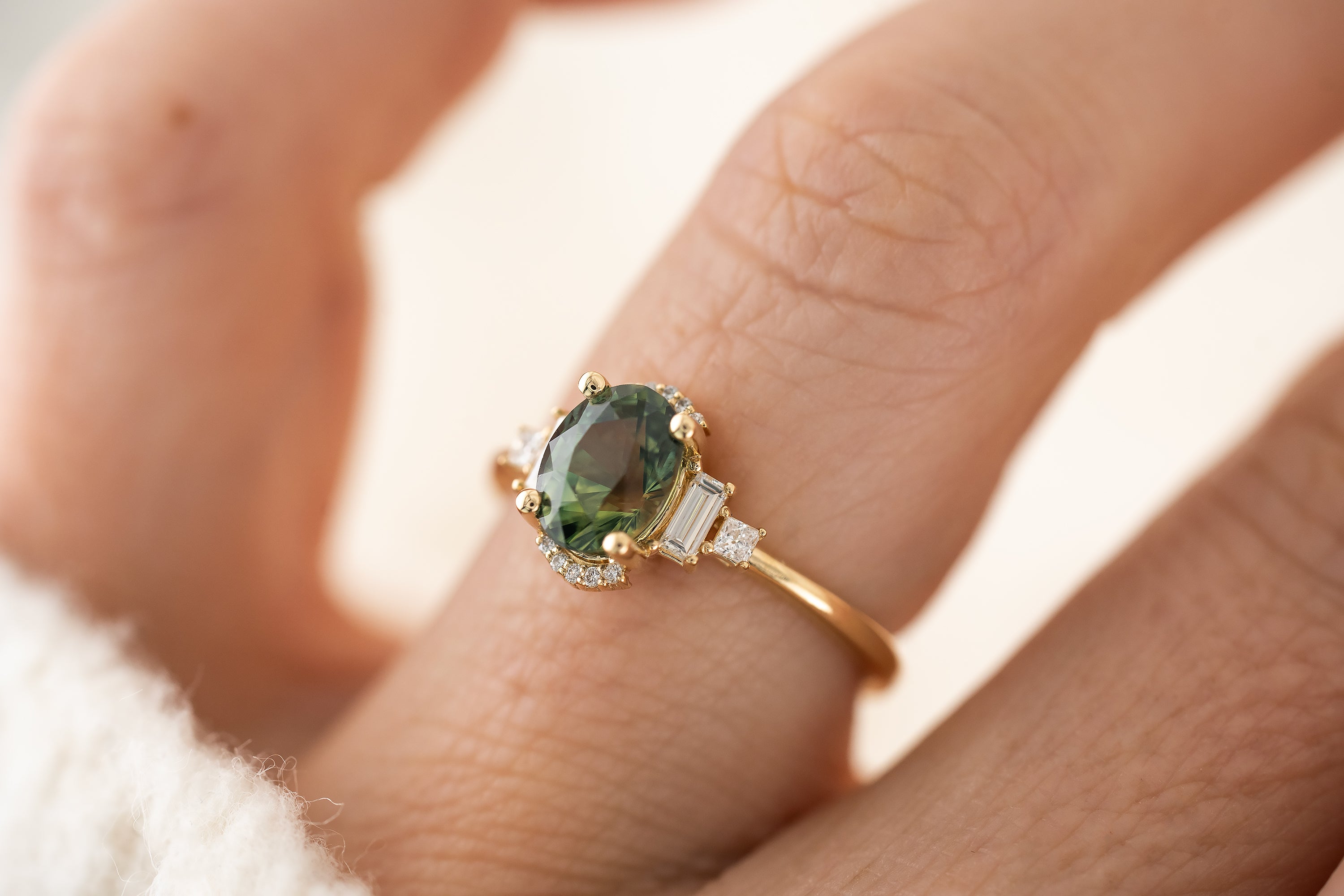 The Sura Ring | 1.68 CT Teal Green Oval Sapphire - Lavender Creek Gems