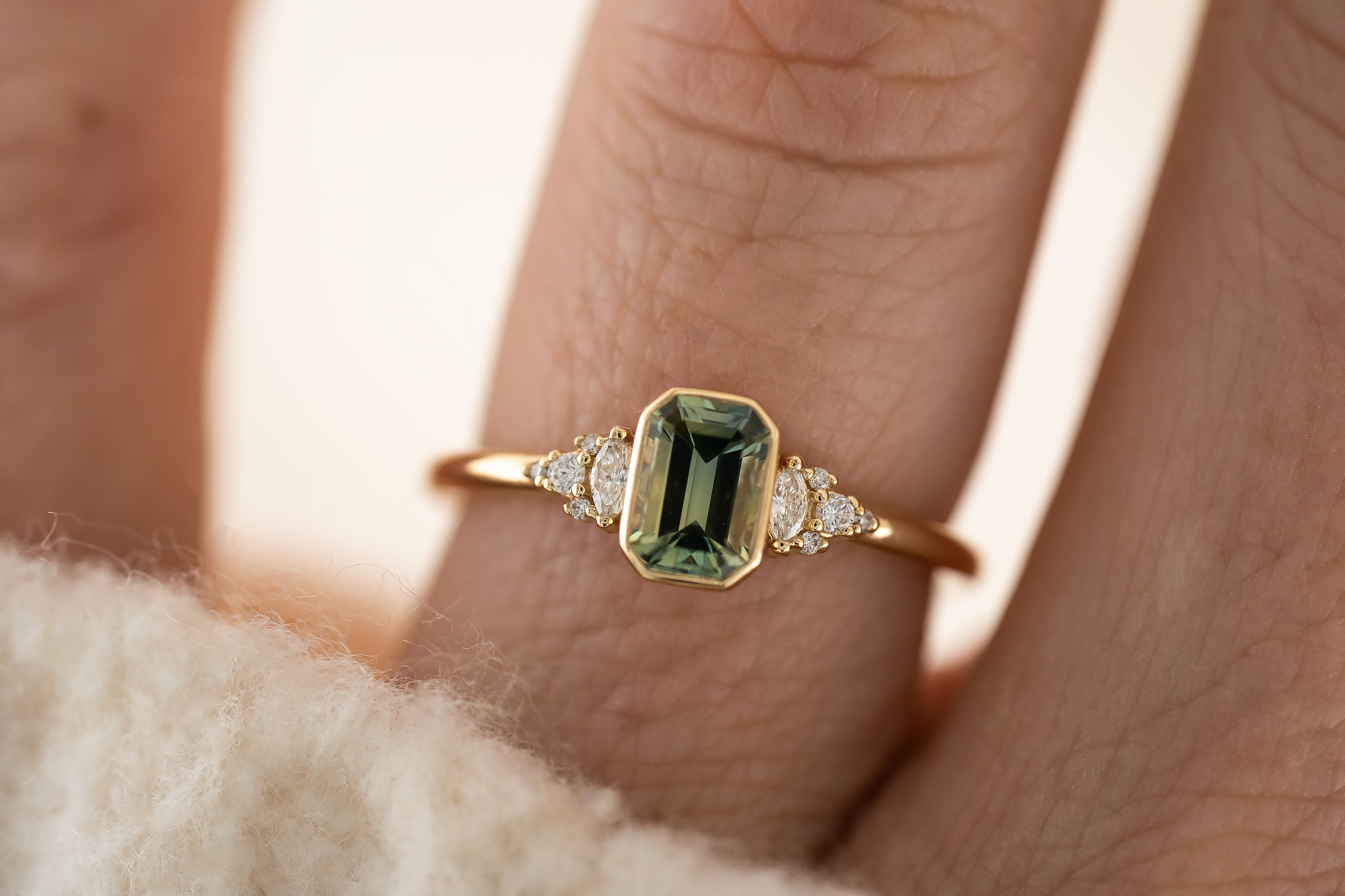 The Wisp Ring | 0.73 CT Emerald Cut Teal Sapphire - Lavender Creek Gems