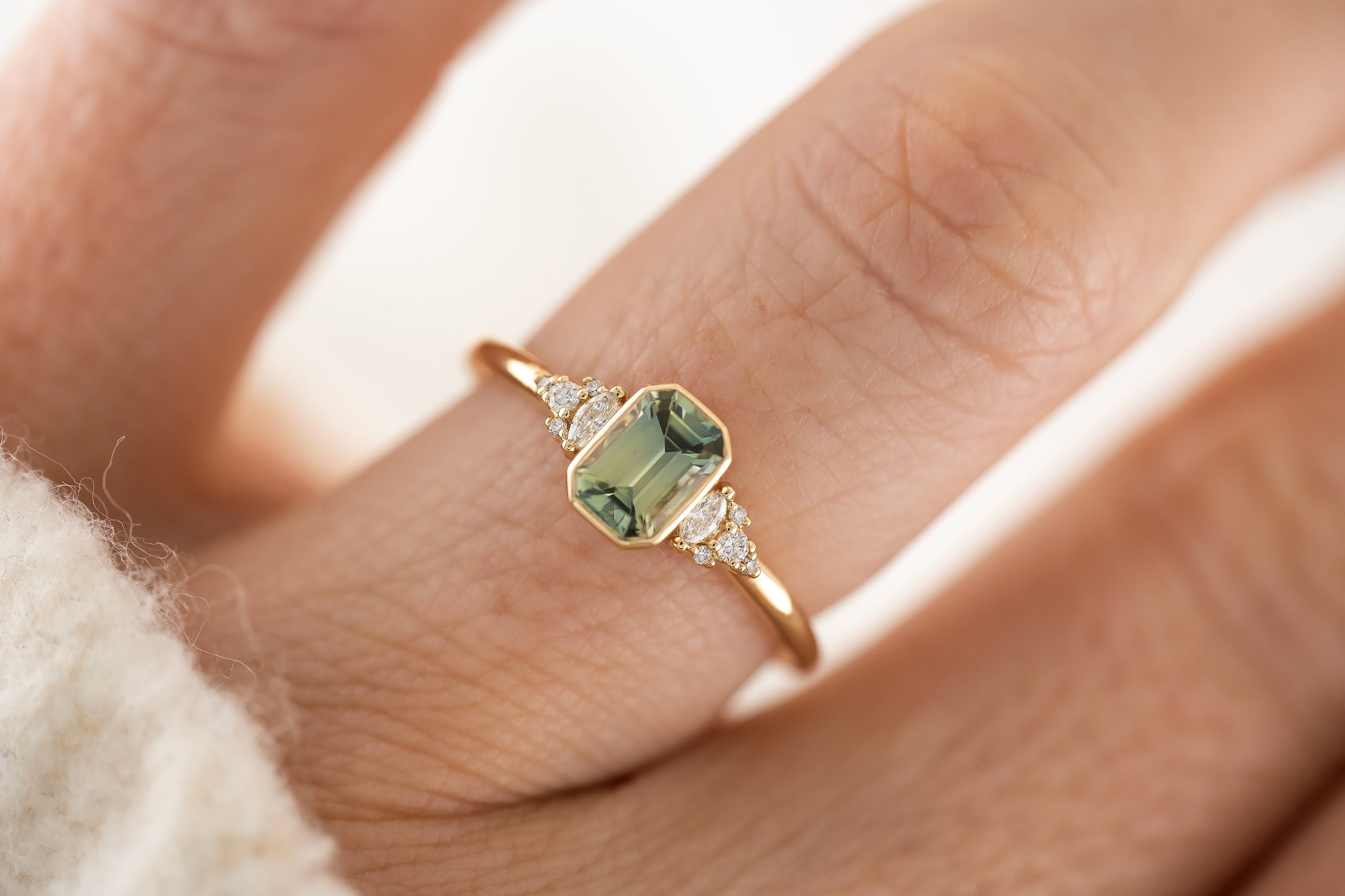 The Wisp Ring | 0.73 CT Emerald Cut Teal Sapphire - Lavender Creek Gems