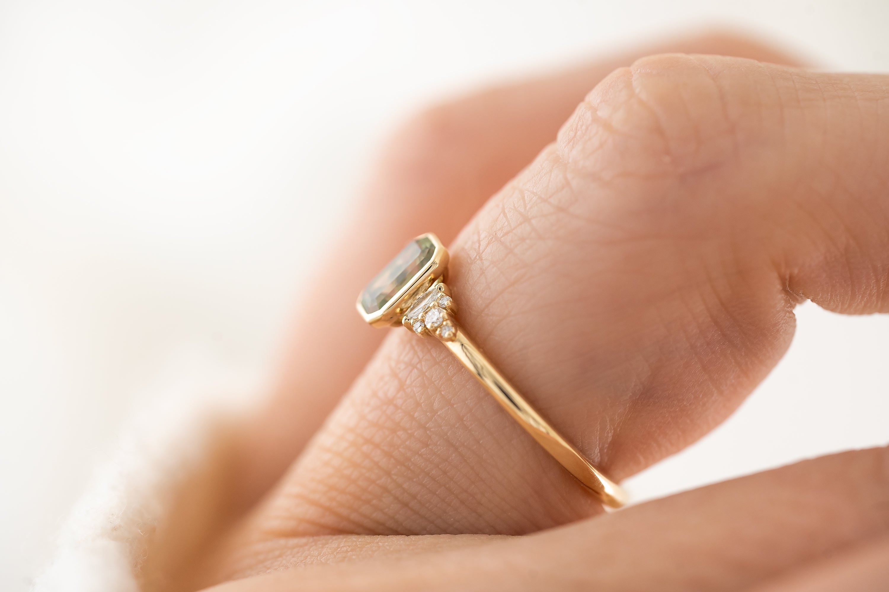 The Wisp Ring | 0.73 CT Emerald Cut Teal Sapphire - Lavender Creek Gems