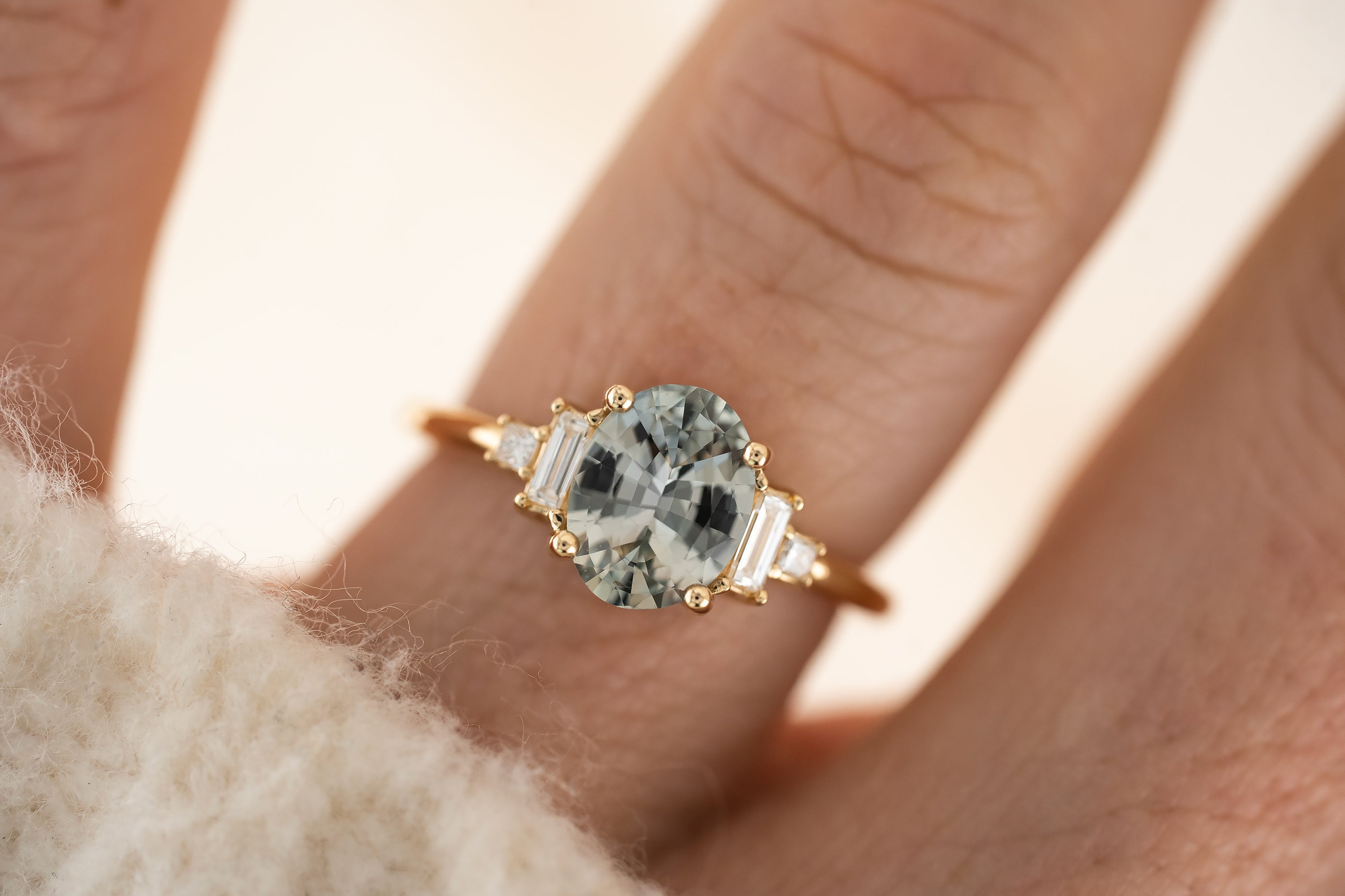The Mira Ring | 1.77 CT Oval Pastel Minty Steel Blue Sapphire - Lavender Creek Gems