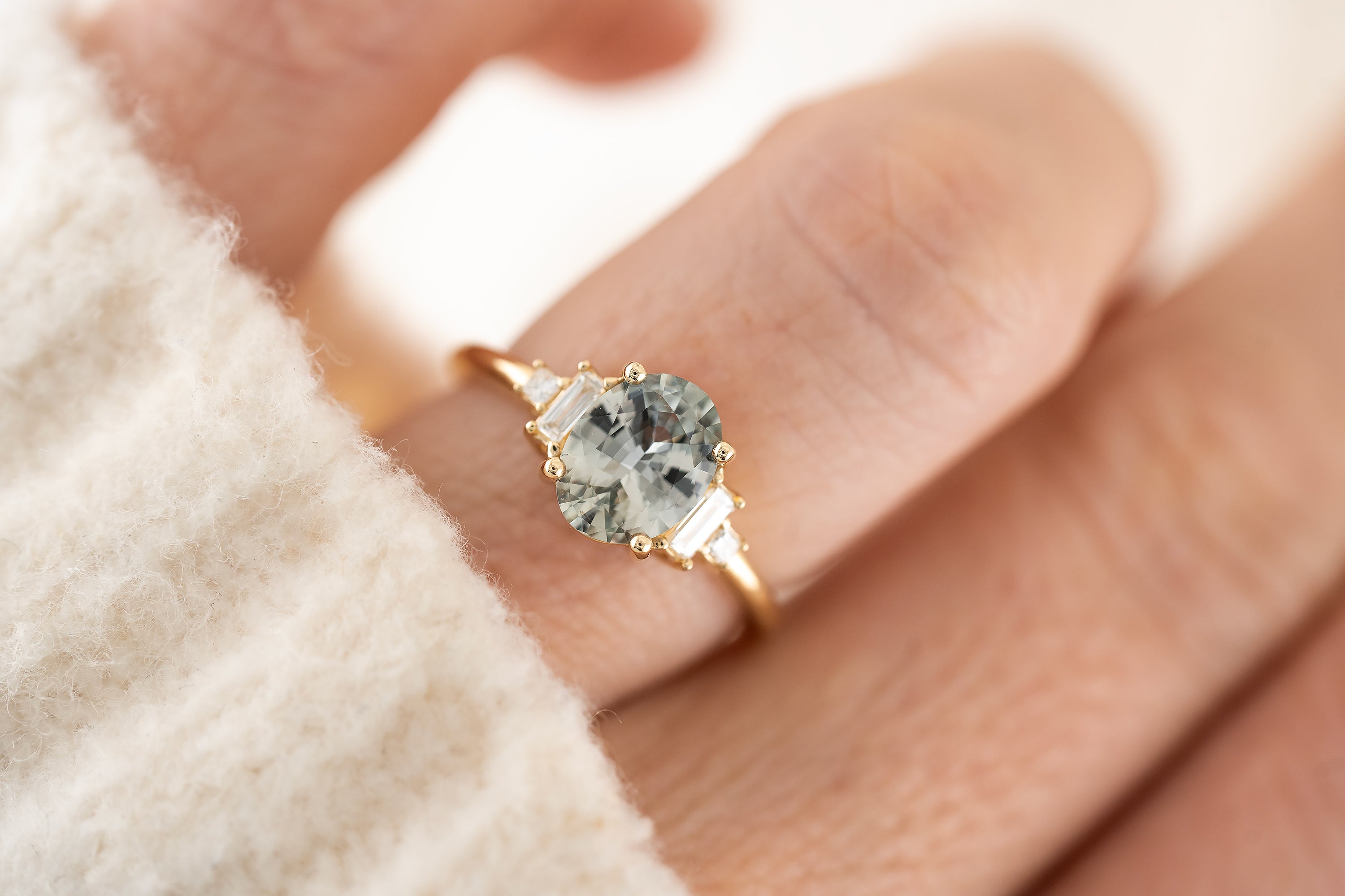 The Mira Ring | 1.77 CT Oval Pastel Minty Steel Blue Sapphire - Lavender Creek Gems