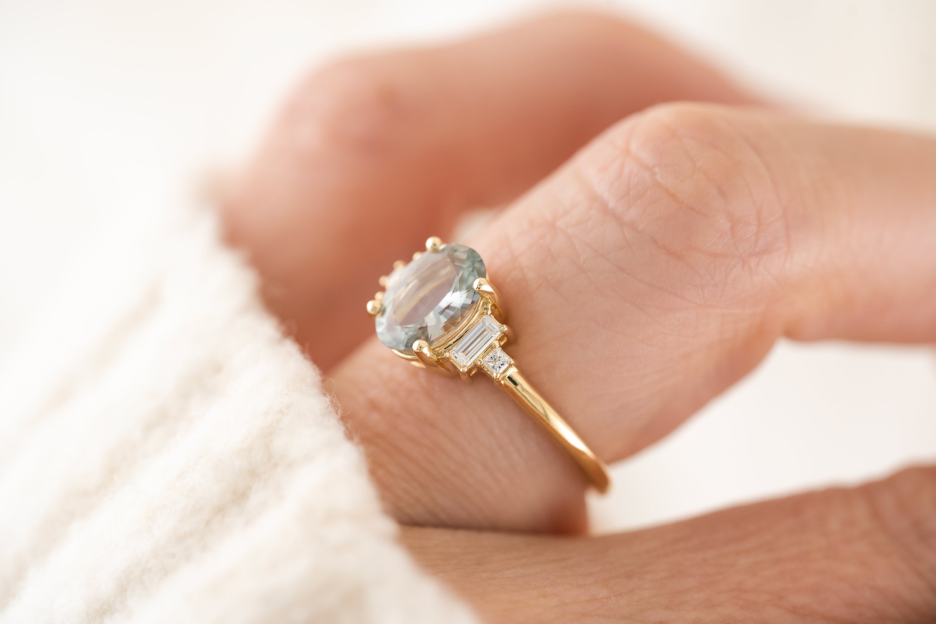 The Mira Ring | 1.77 CT Oval Pastel Minty Steel Blue Sapphire - Lavender Creek Gems