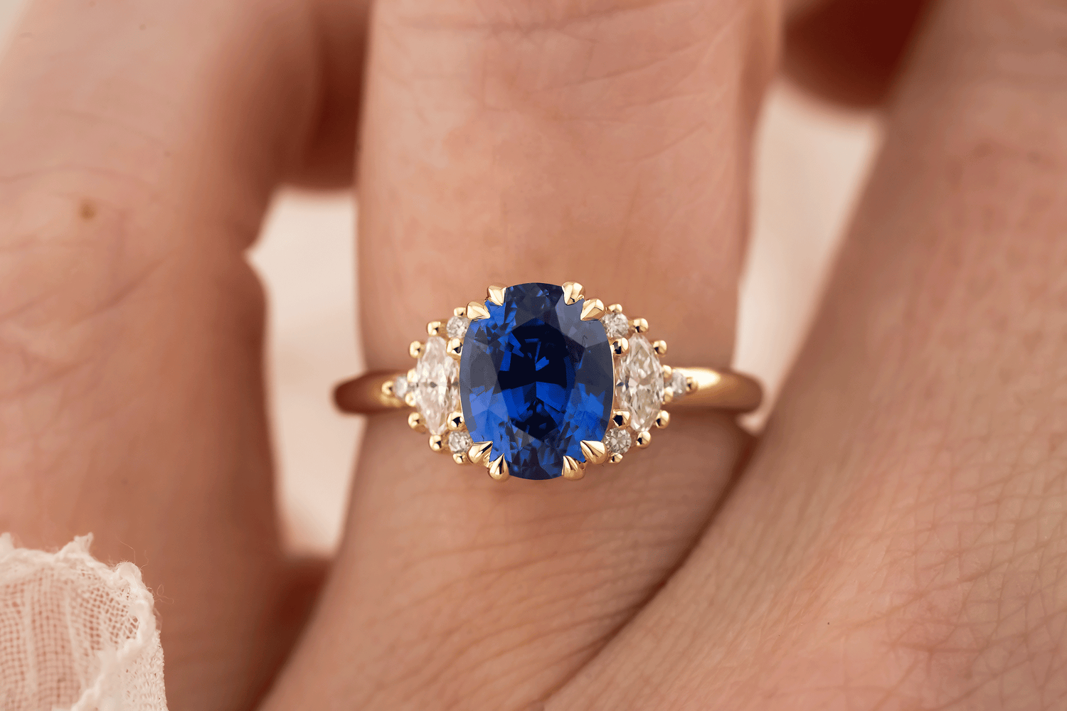 The Low Maren Ring | 2.6 CT Royal Blue Oval Sapphire - Lavender Creek Gems