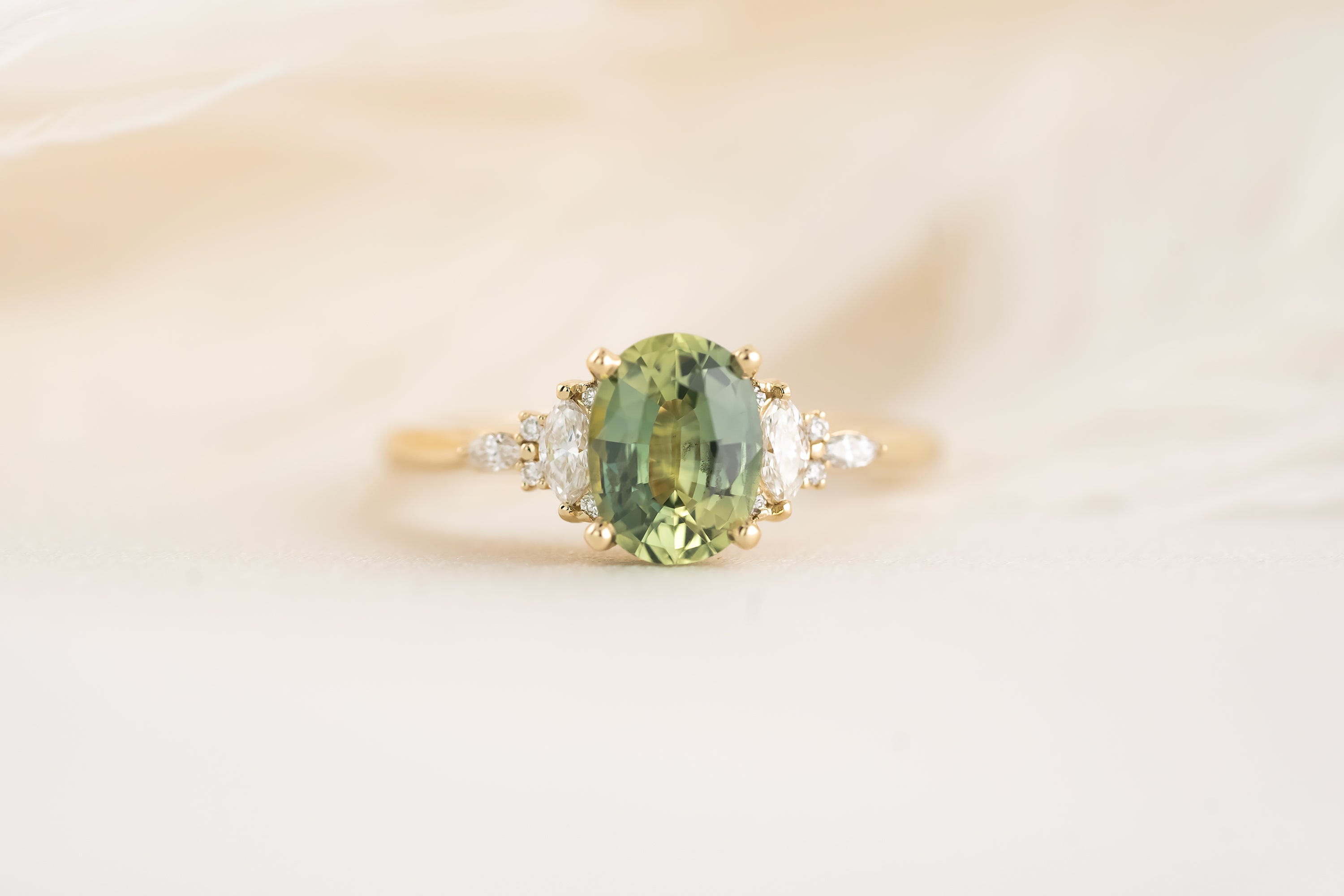 The Maeve Ring - 1.5 CT Teal Green Oval Sapphire - Lavender Creek Gems