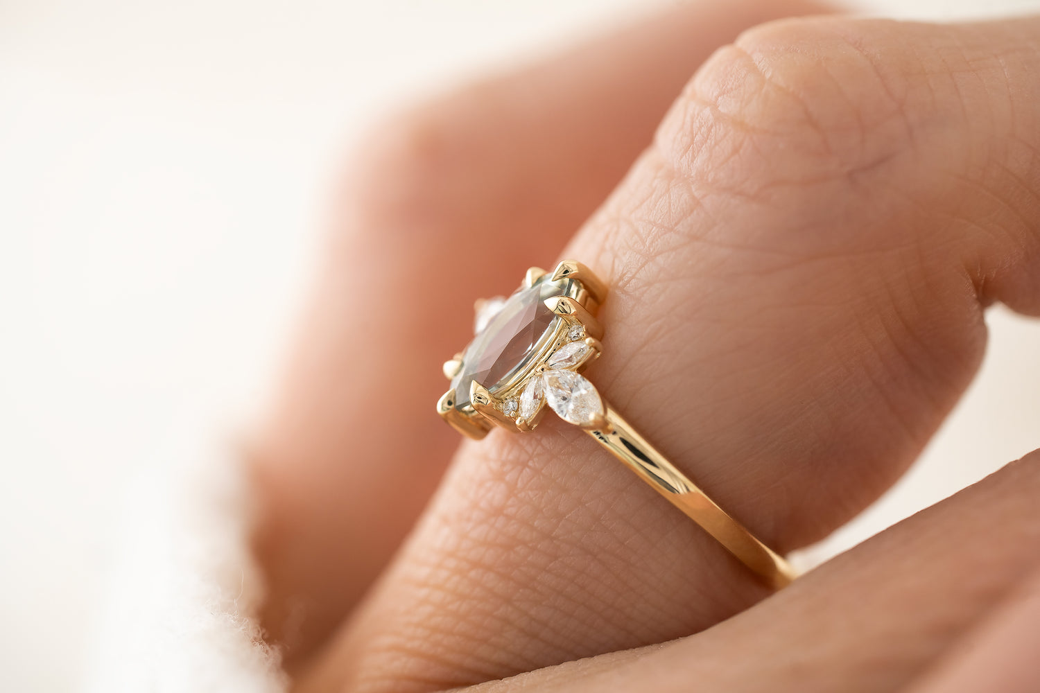 The Flutter Ring | 0.9 CT Marquise Light Blue Montana Sapphire - Lavender Creek Gems