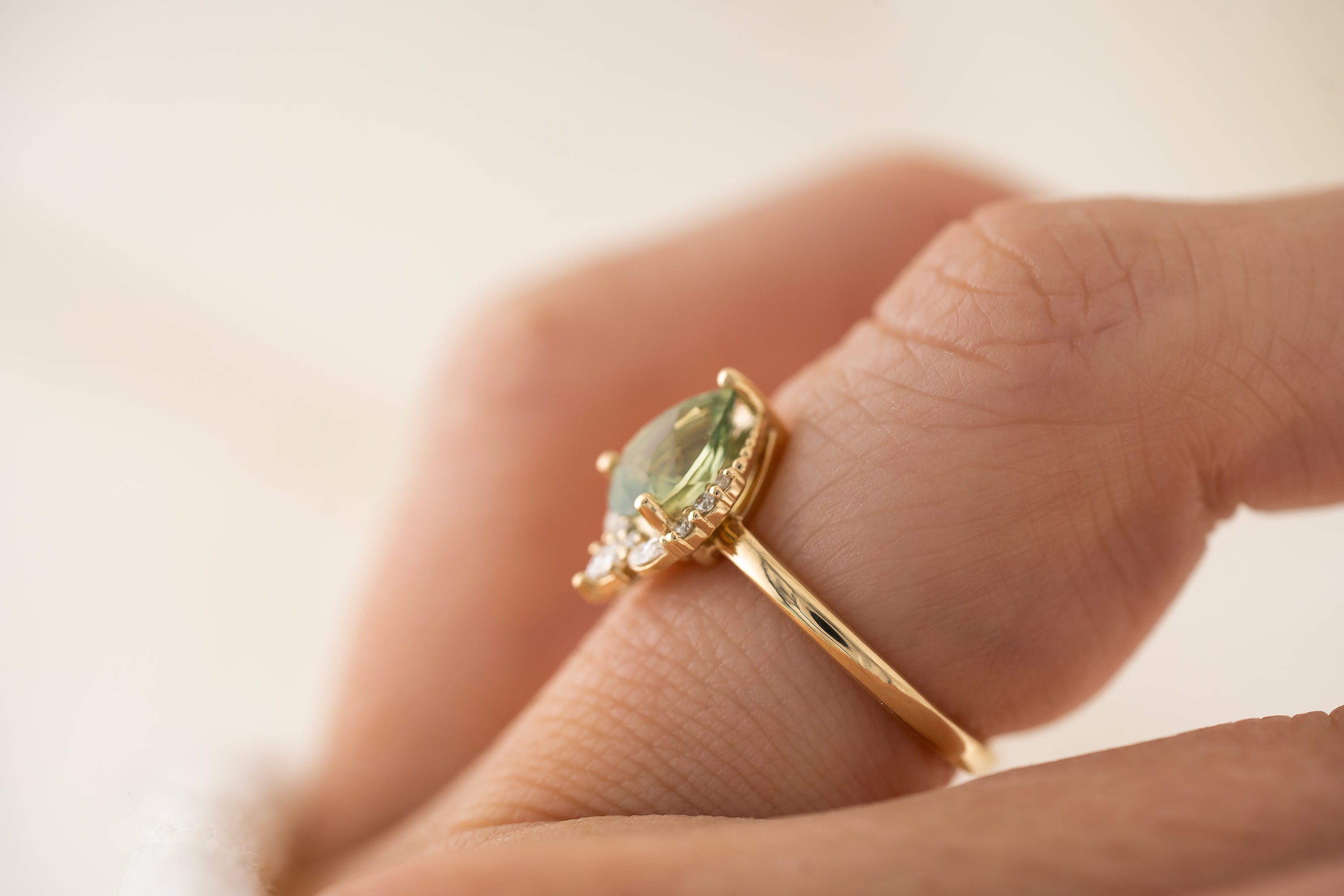 The Charlotte Ring | 1.72 CT Pear Silky Green Sapphire - Lavender Creek Gems