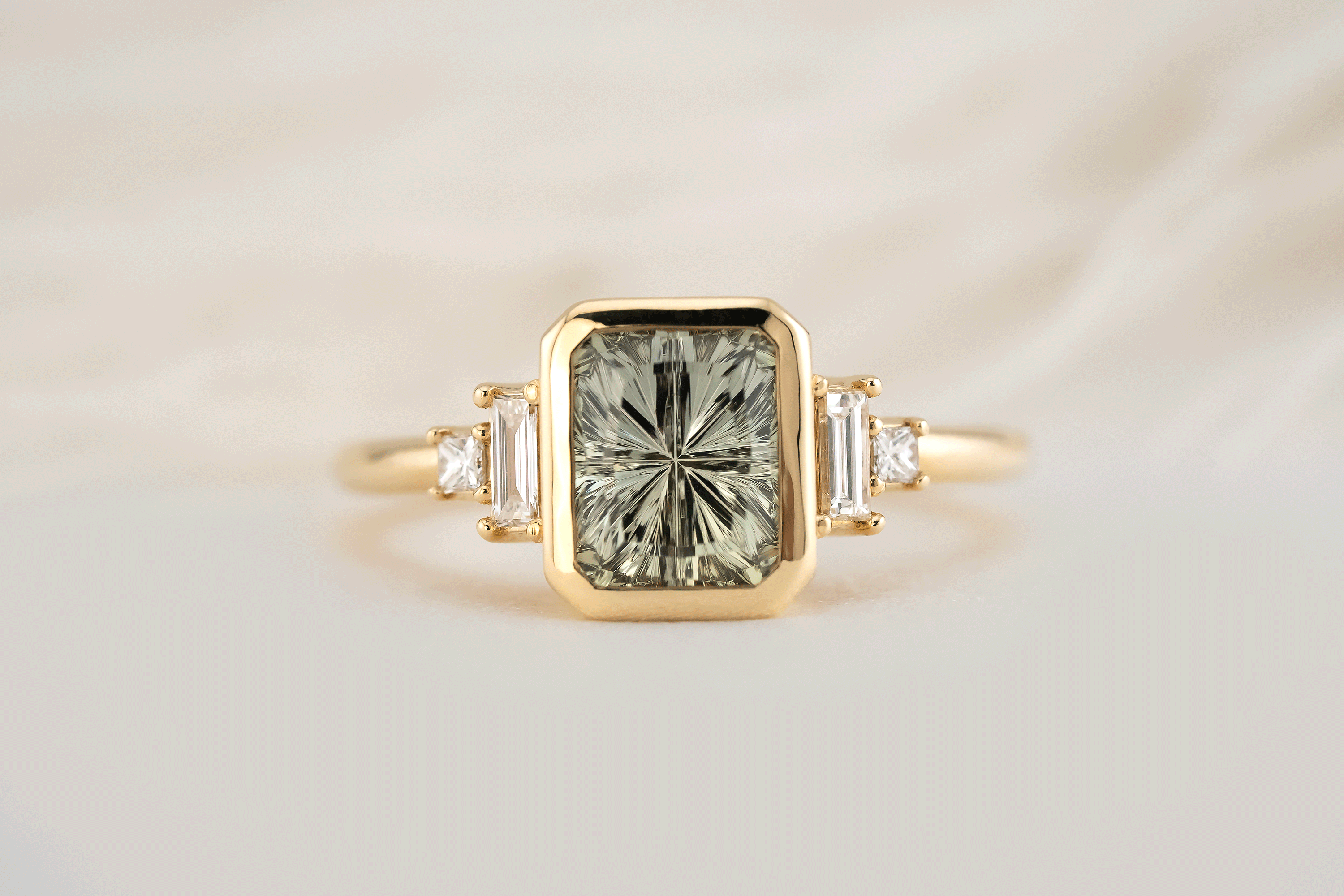 The Bezel Mira Ring | 2.39 CT Rectangular Starbrite™ Mint Sapphire - Lavender Creek Gems