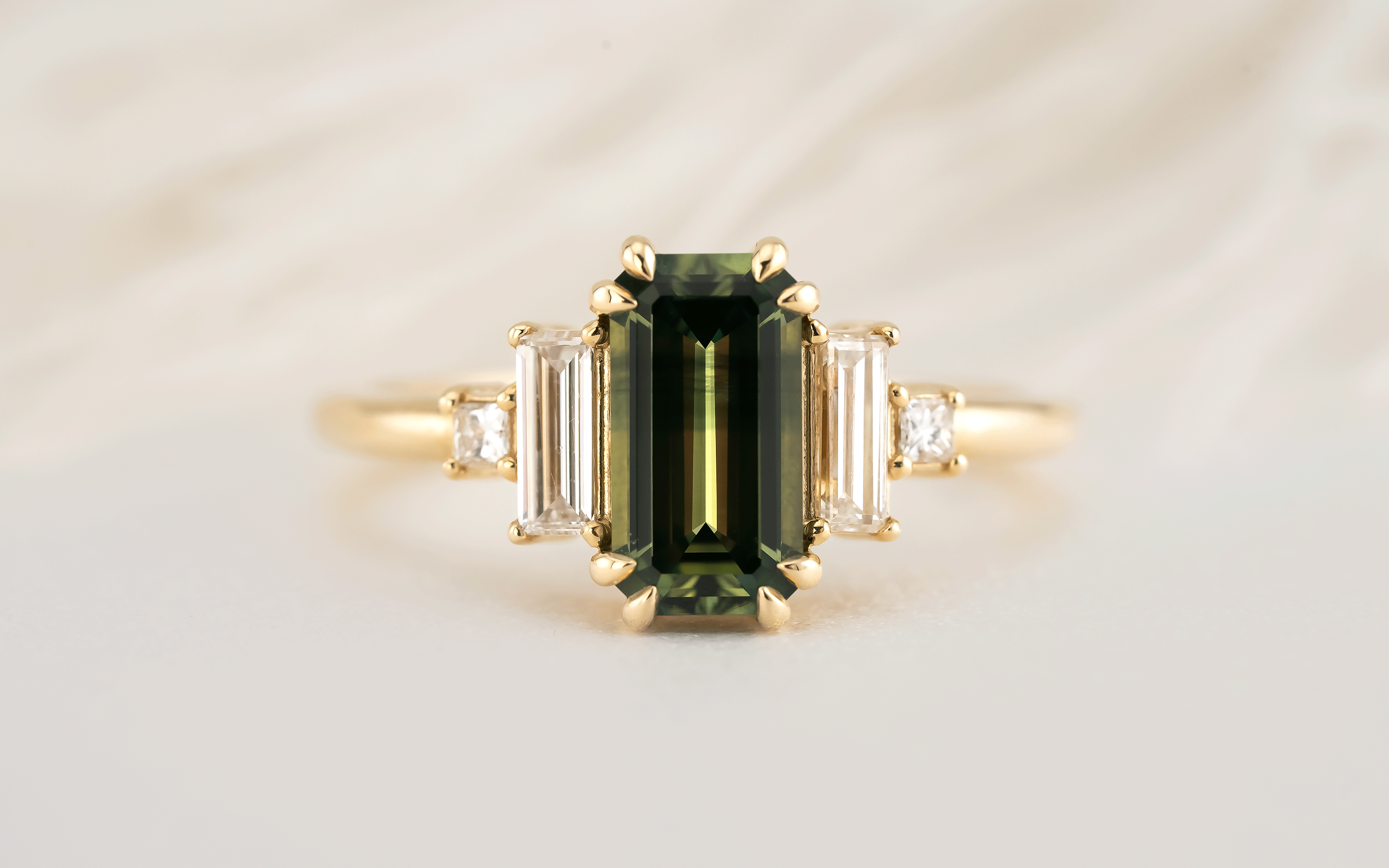 The Mira Ring | 1.57 CT Emerald Cut Green Sapphire - Lavender Creek Gems