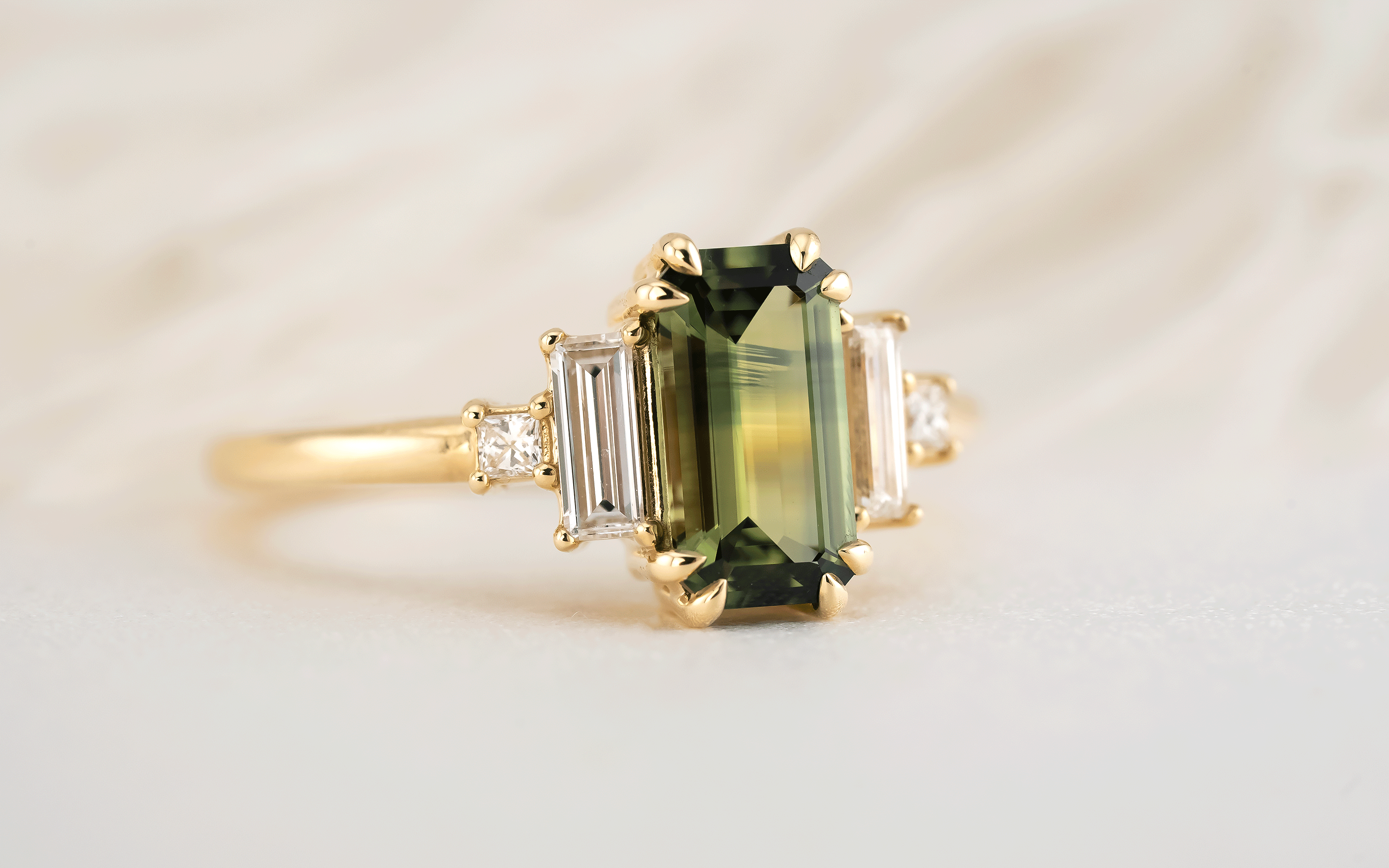 The Mira Ring | 1.57 CT Emerald Cut Green Sapphire - Lavender Creek Gems
