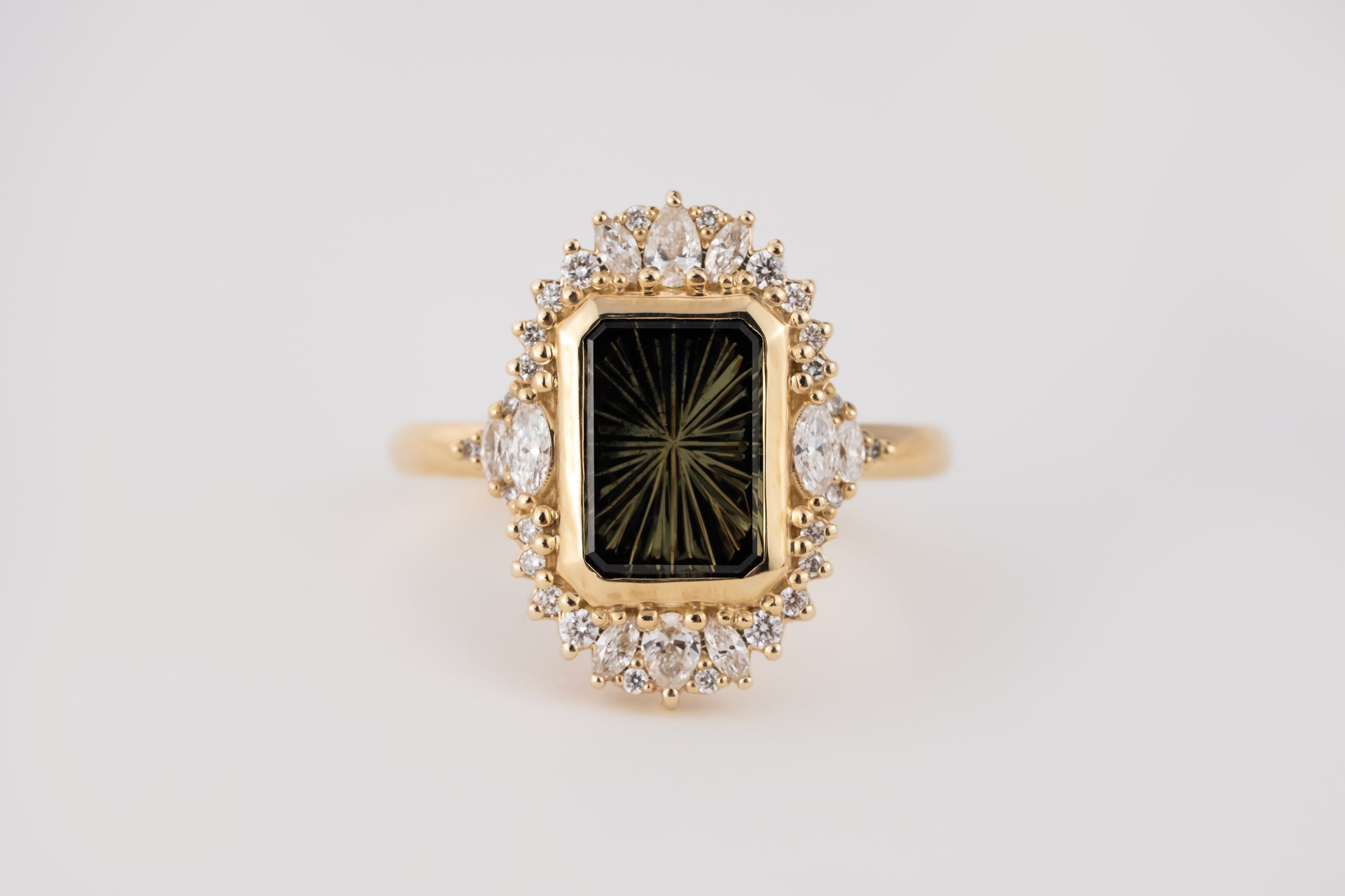 The Ethereal Ring | 2.69 CT Rectangular Starbrite™ Dark Green Bicolor Australian Sapphire - Lavender Creek Gems