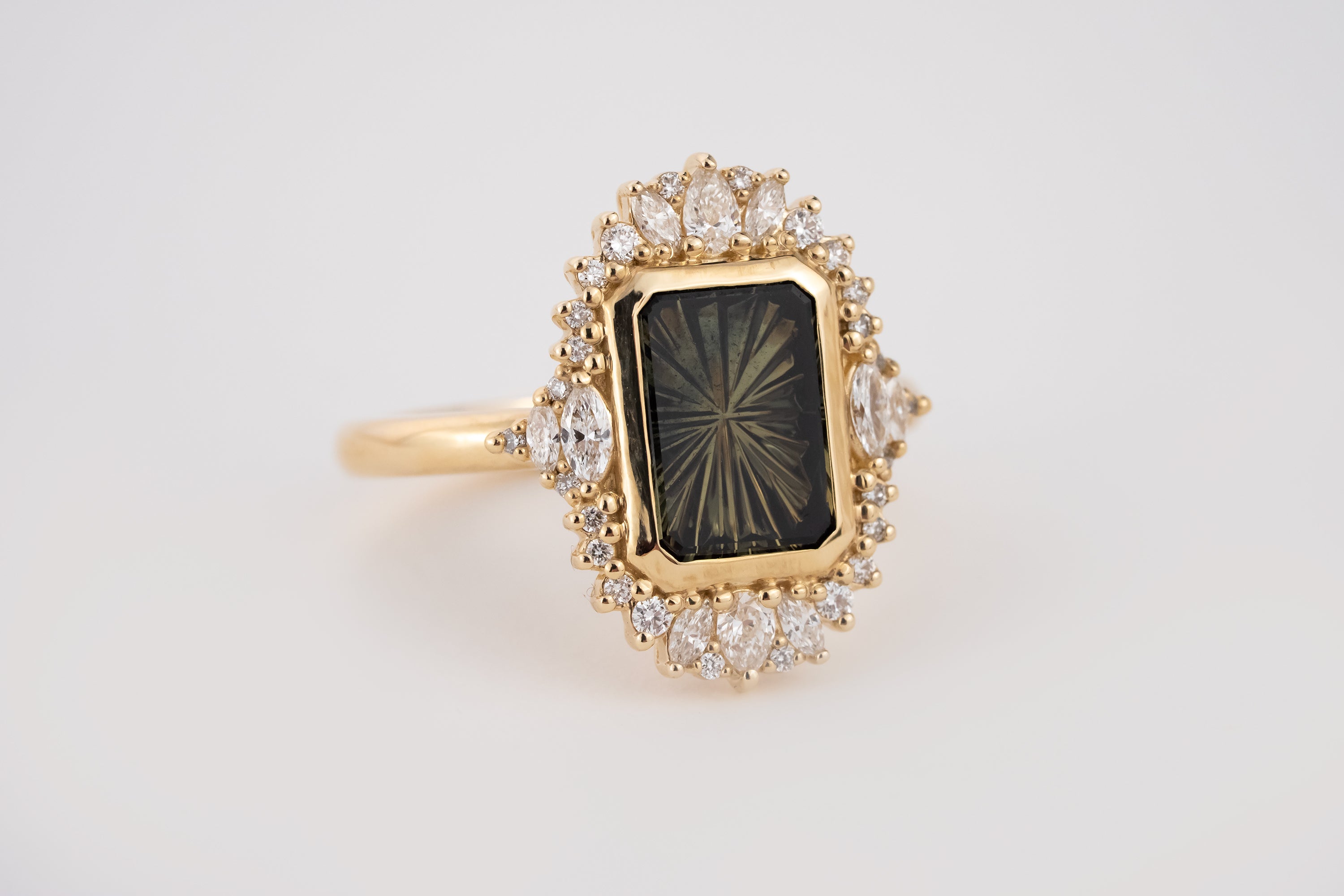 The Ethereal Ring | 2.69 CT Rectangular Starbrite™ Dark Green Bicolor Australian Sapphire - Lavender Creek Gems