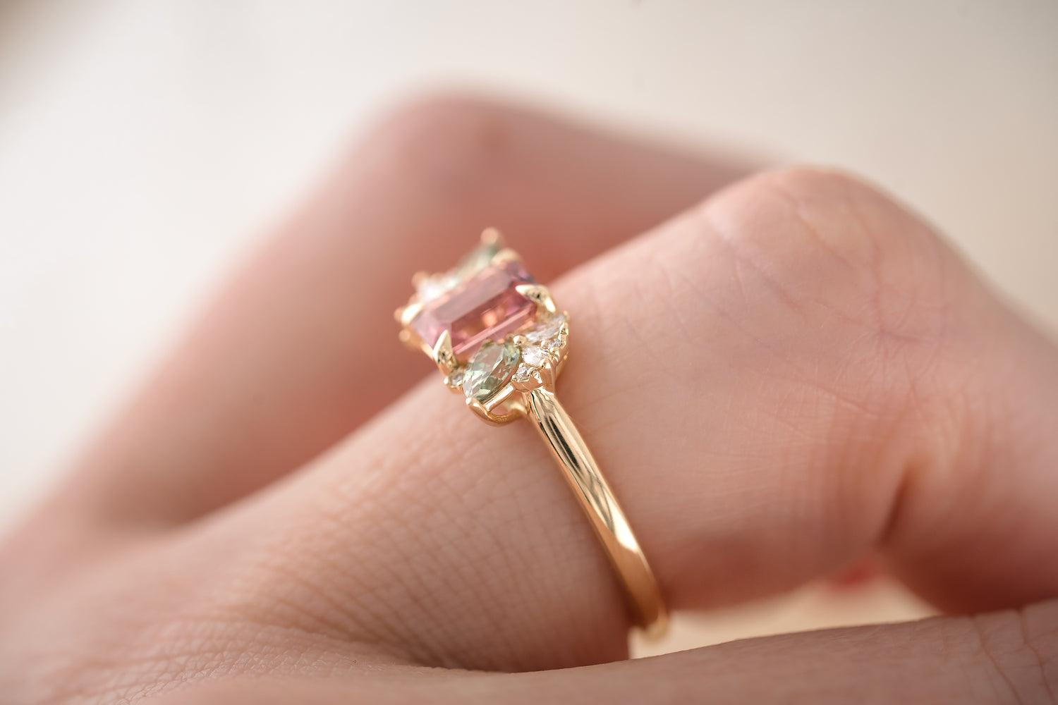 The Fleur 0.93 CT Emerald Cut Pink Tourmaline Ring - Lavender Creek Gems