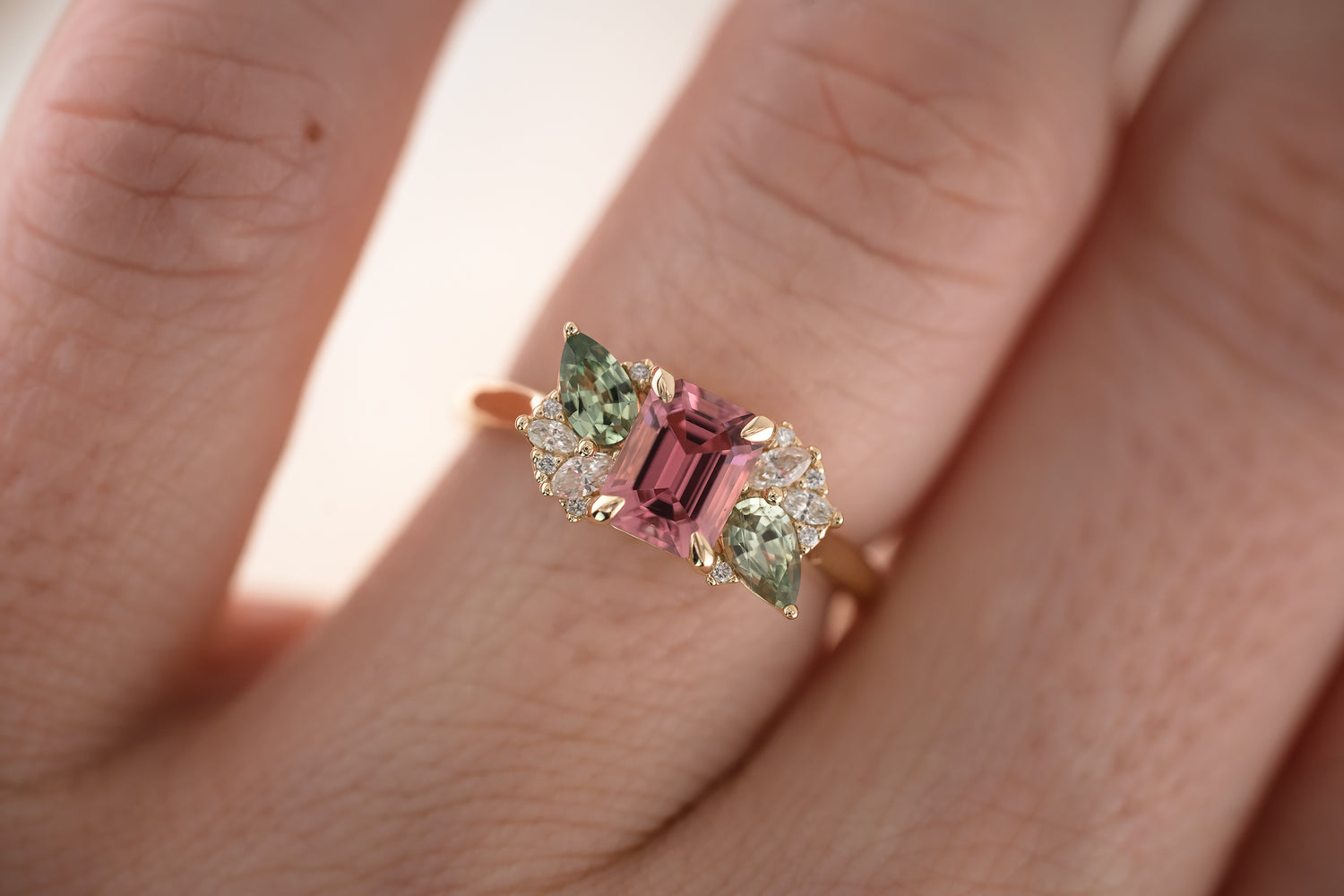 The Fleur 0.93 CT Emerald Cut Pink Tourmaline Ring - Lavender Creek Gems