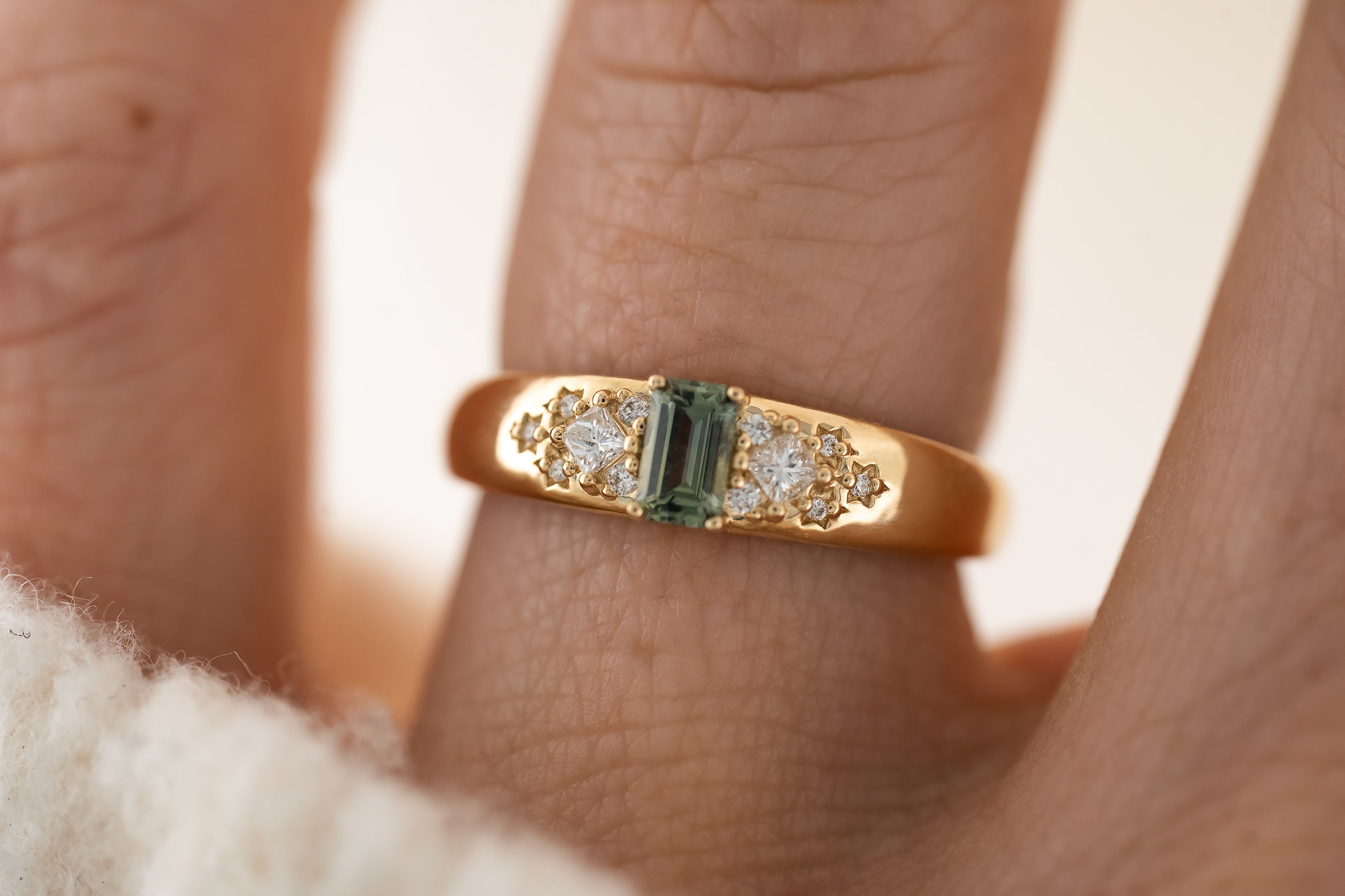 The Astral Ring | Emerald Cut Green-Teal Sapphire - Lavender Creek Gems
