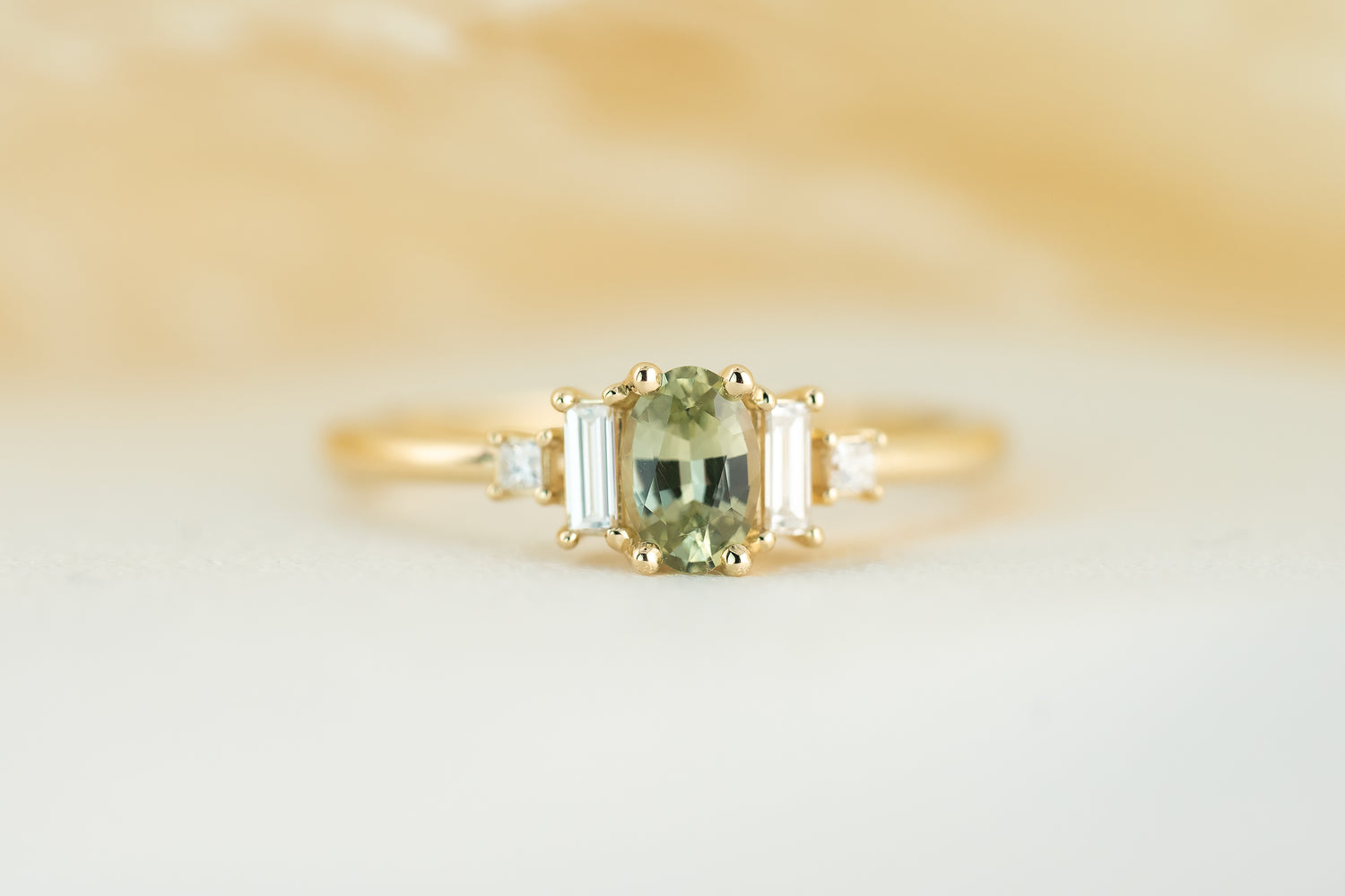 The Mira 0.53 CT Oval Cut Mint Green Sapphire Ring - Lavender Creek Gems