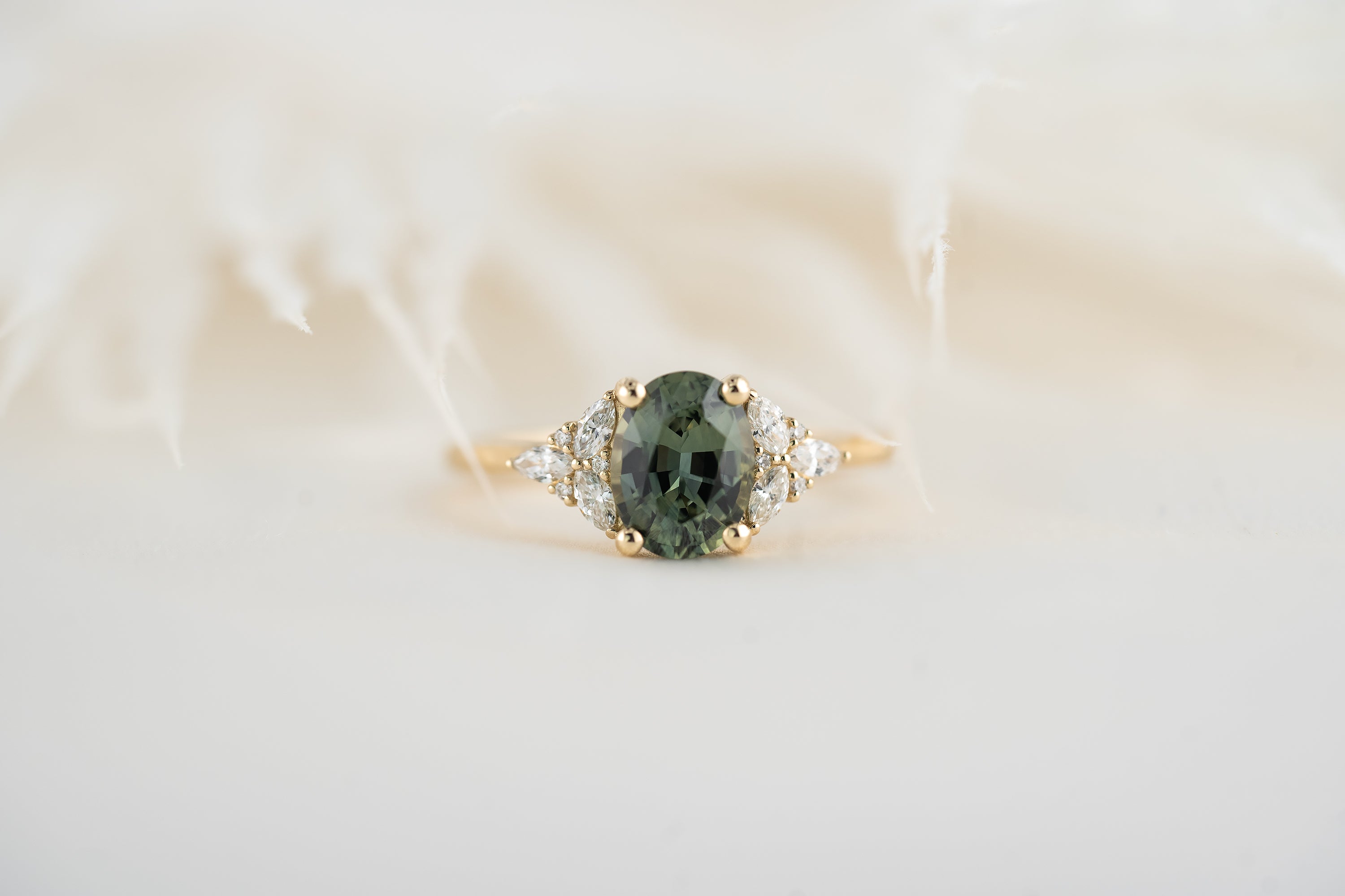 The Meadow Ring | 1.5 CT Oval Green Montana Sapphire - Lavender Creek Gems