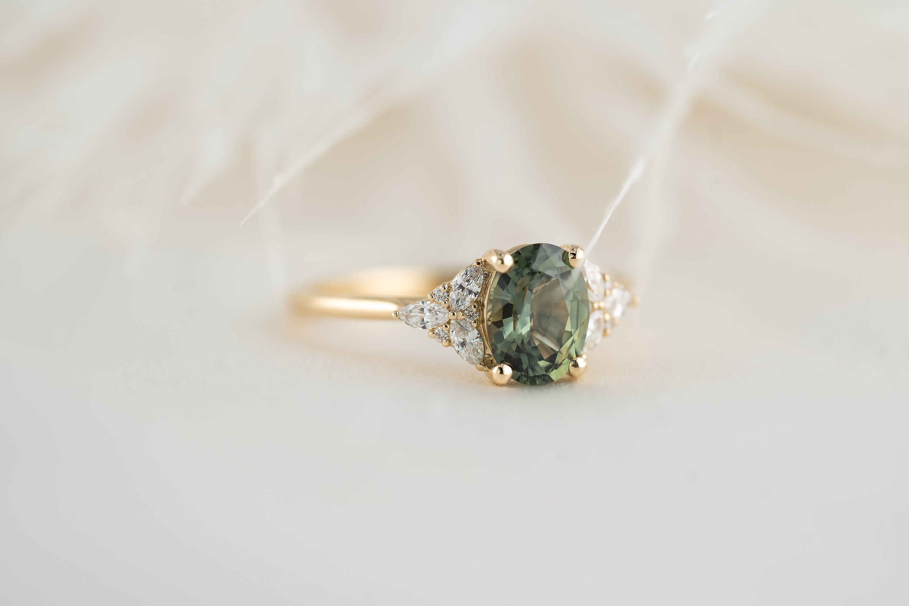 The Meadow Ring | 1.5 CT Oval Green Montana Sapphire - Lavender Creek Gems