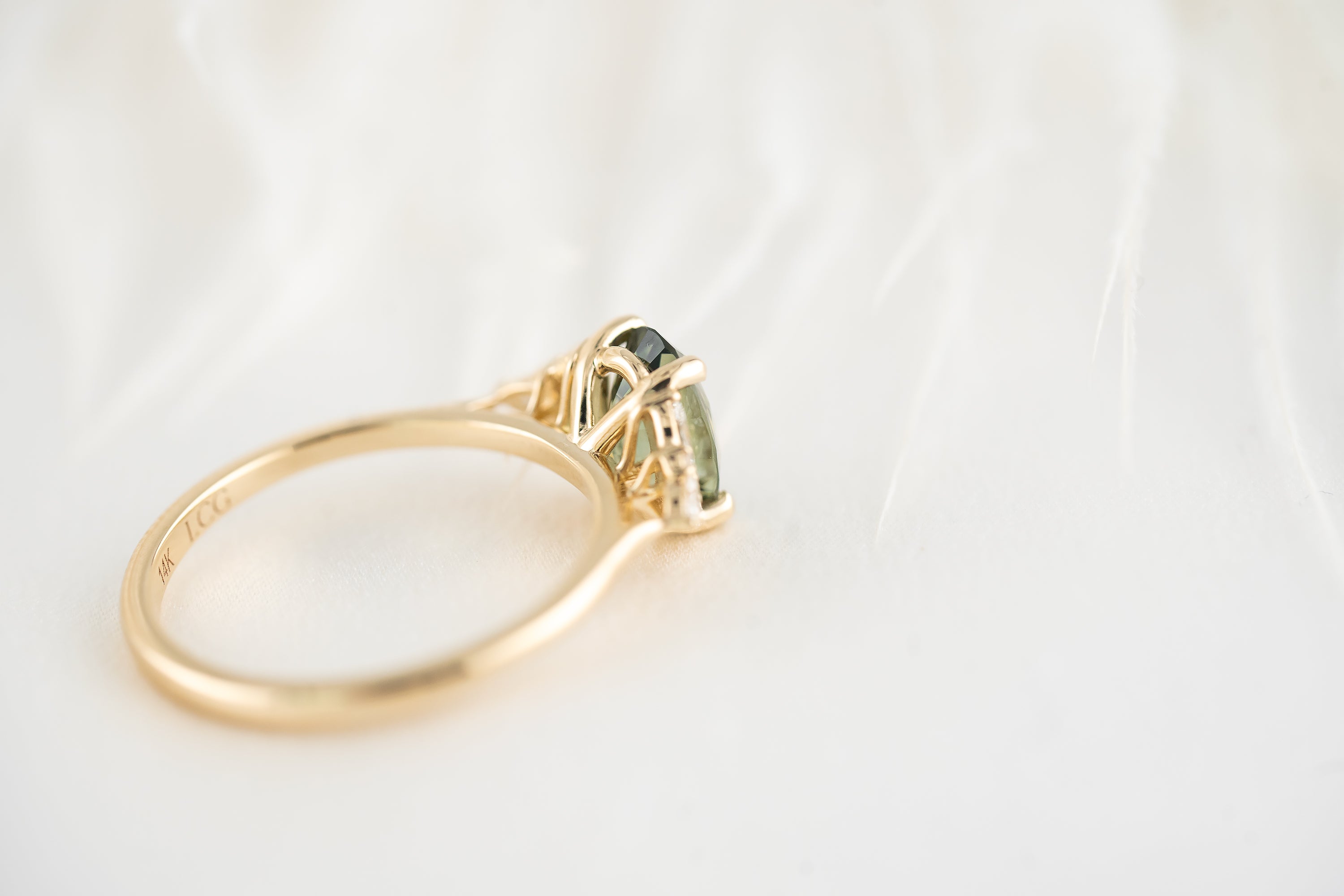 The Meadow Ring | 1.5 CT Oval Green Montana Sapphire - Lavender Creek Gems