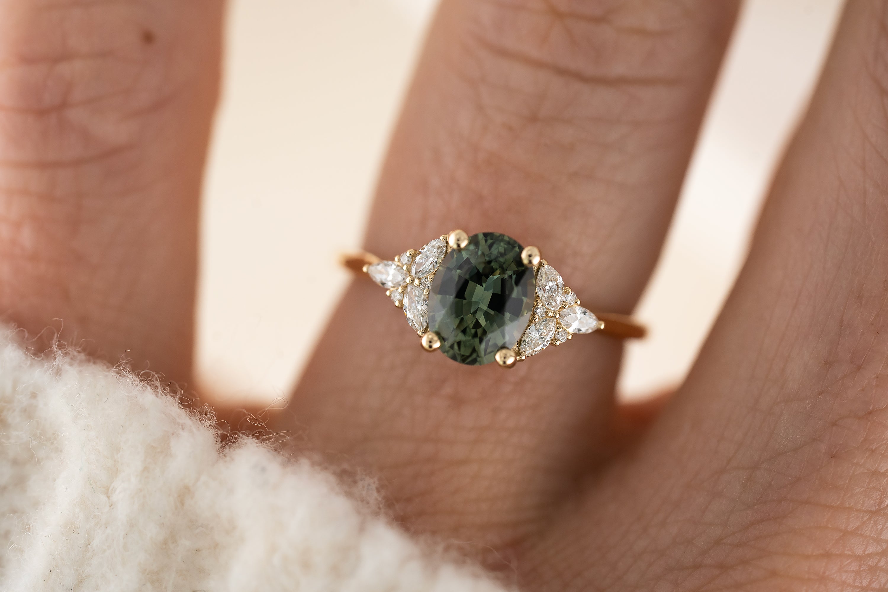 The Meadow Ring | 1.5 CT Oval Green Montana Sapphire - Lavender Creek Gems