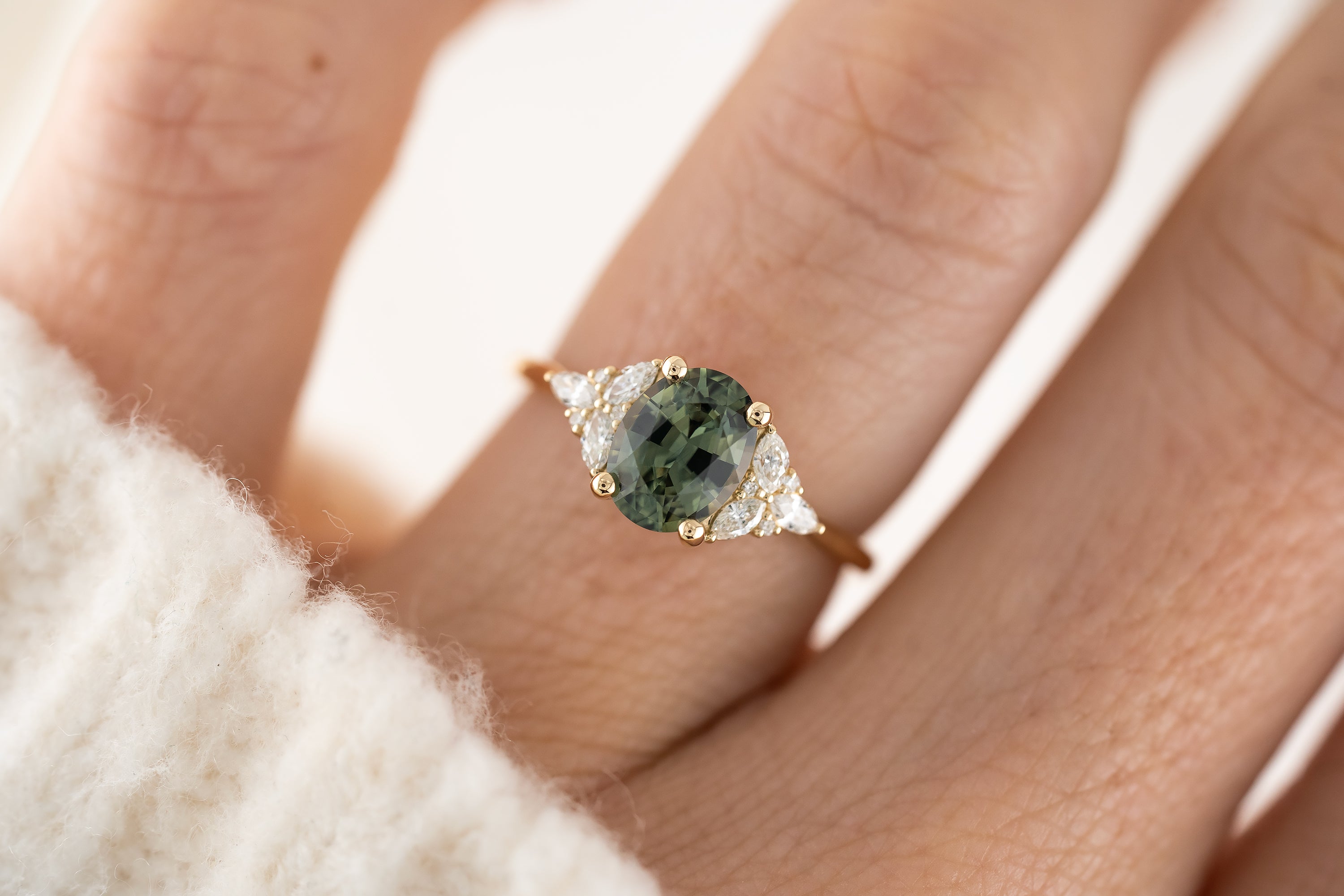 The Meadow Ring | 1.5 CT Oval Green Montana Sapphire - Lavender Creek Gems
