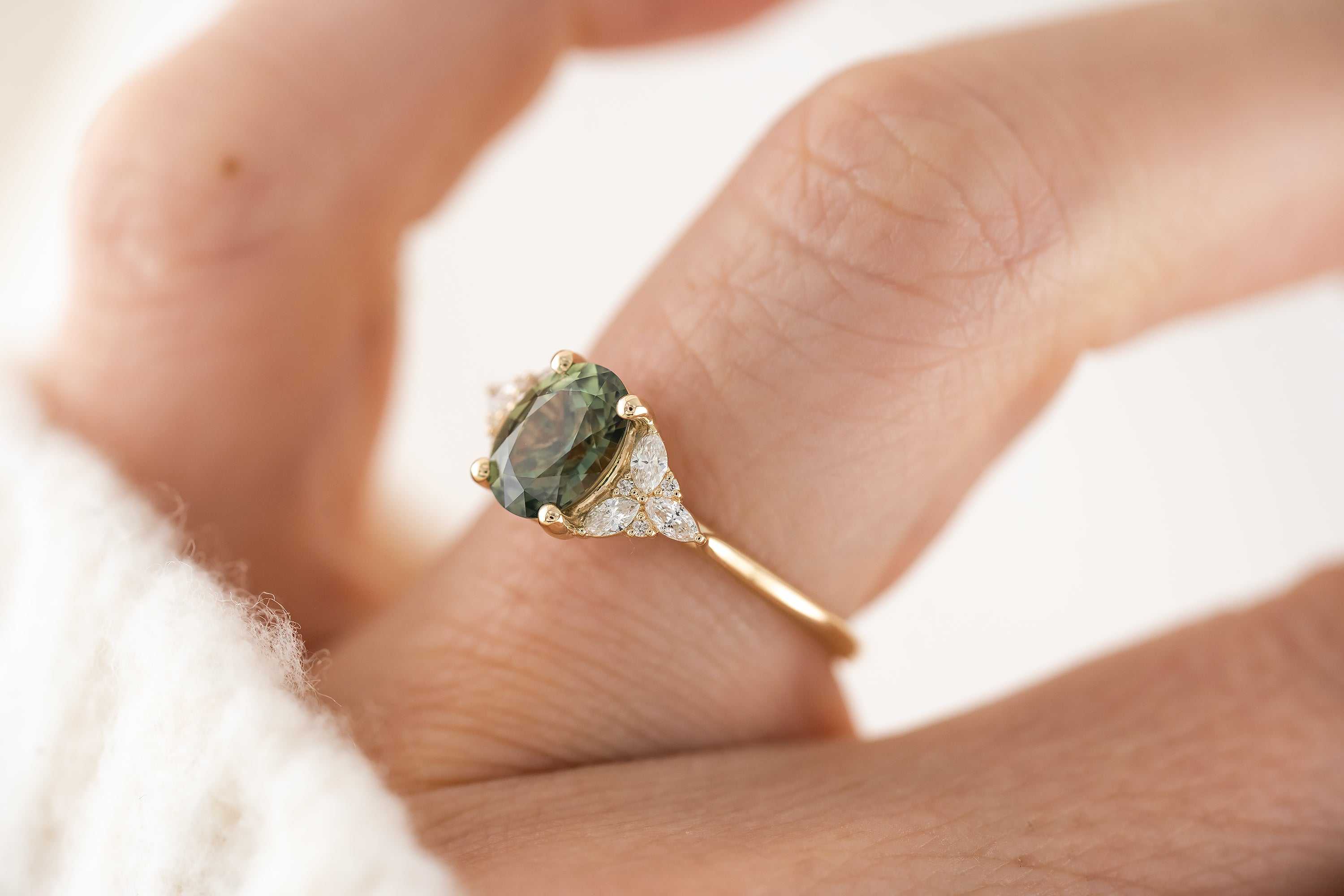 The Meadow Ring | 1.5 CT Oval Green Montana Sapphire - Lavender Creek Gems