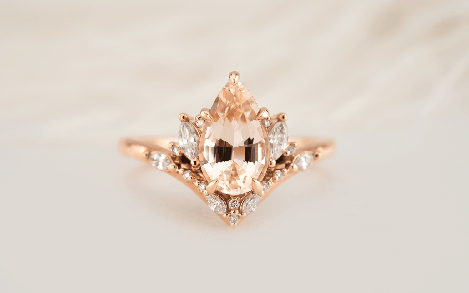 The Aurora Ring | 1.72 CT Pear Morganite - Lavender Creek Gems