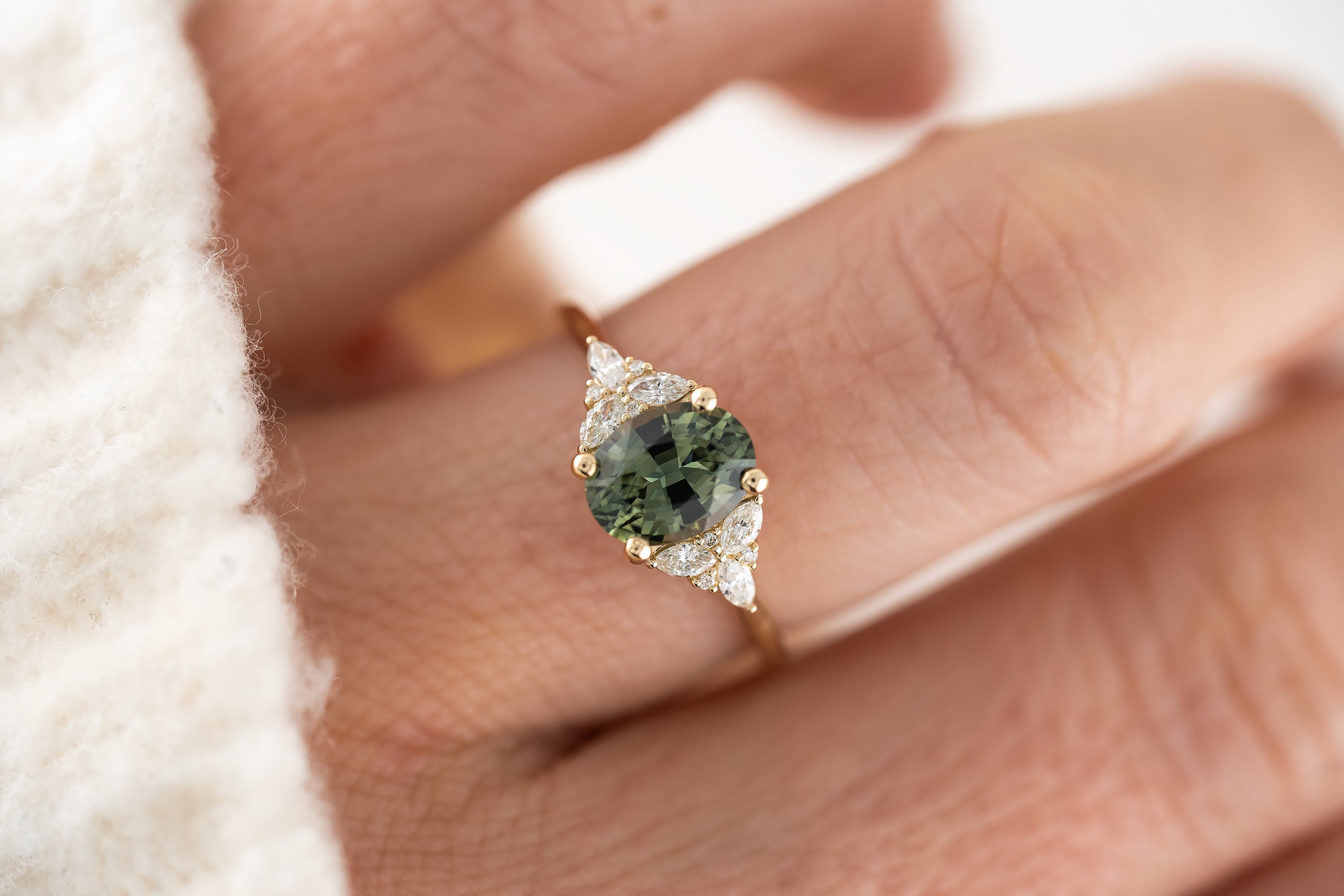 The Meadow Ring | 1.5 CT Oval Green Montana Sapphire - Lavender Creek Gems