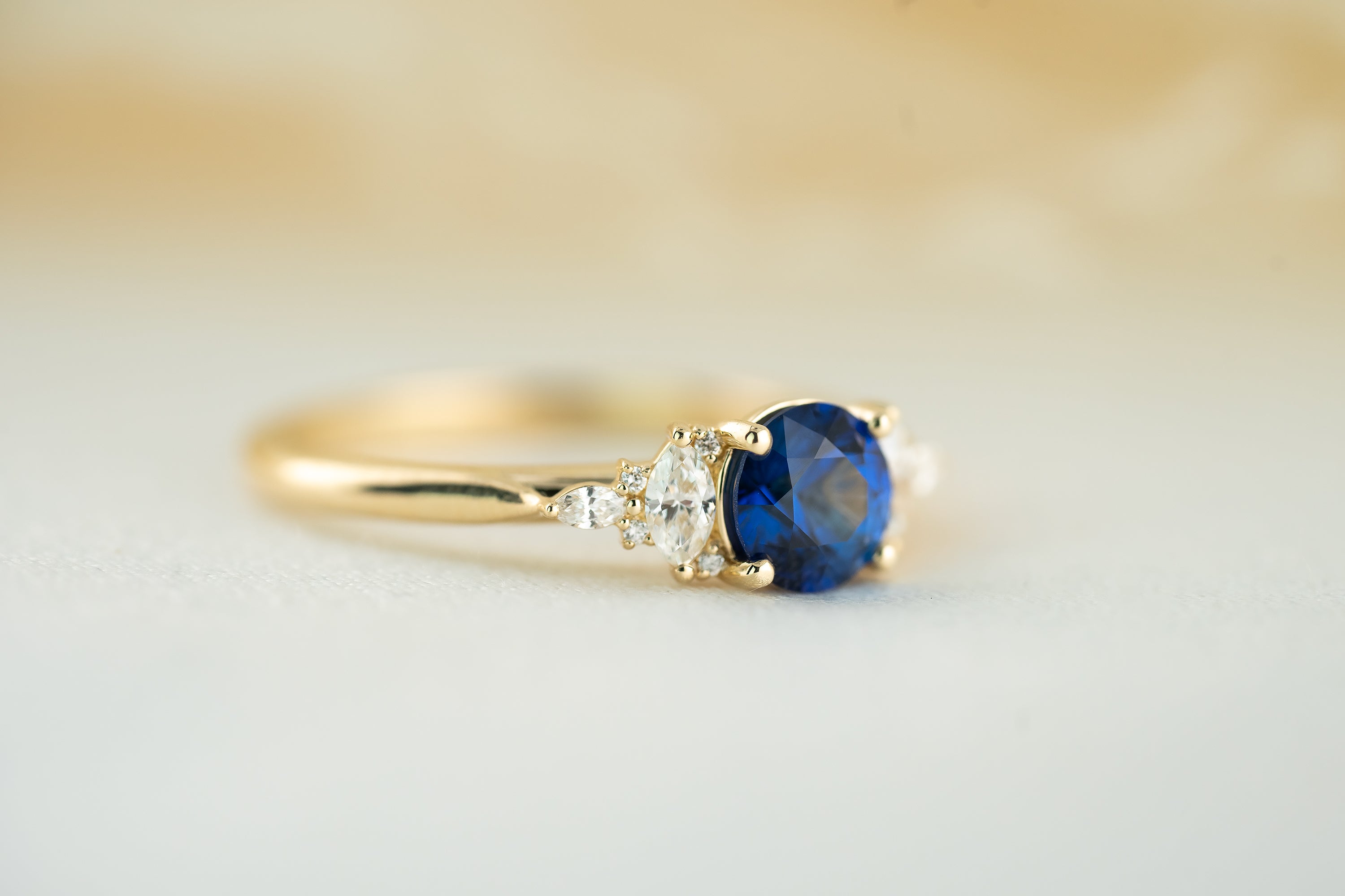 The Maeve 1 CT Round Royal Blue Sapphire Ring - Lavender Creek Gems