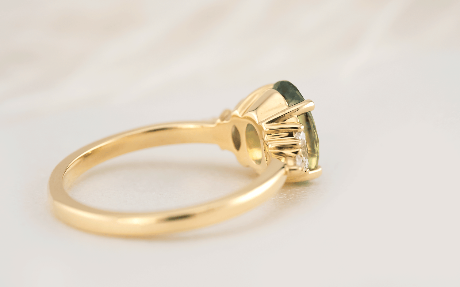 The Low Maeve Ring | 2.11 CT Oval Teal Green Sapphire - Lavender Creek Gems