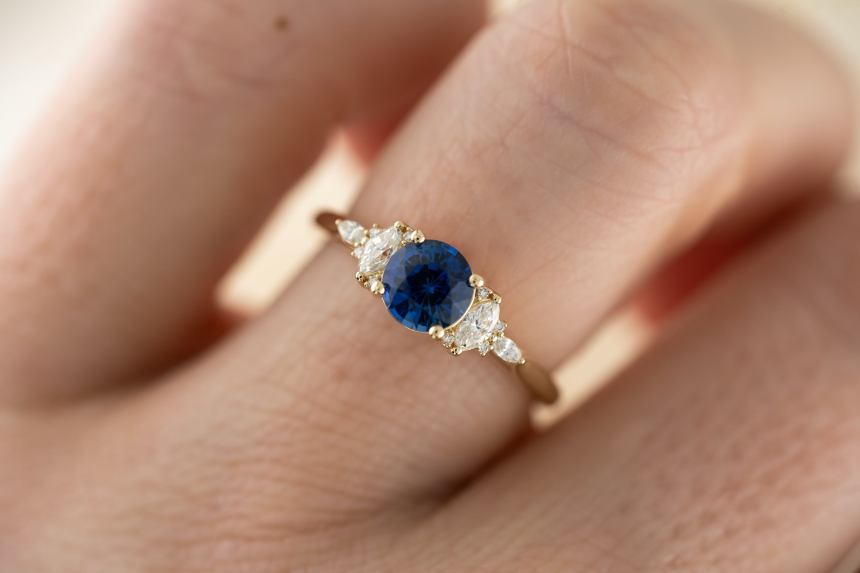 The Maeve 1 CT Round Royal Blue Sapphire Ring - Lavender Creek Gems