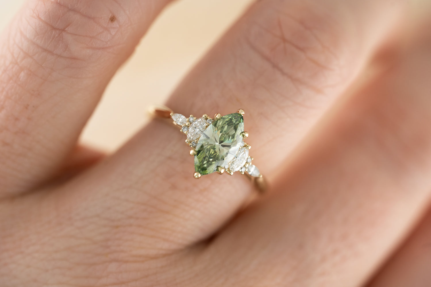 The Maeve 1 CT Marquise Green Lab Diamond Ring - Lavender Creek Gems