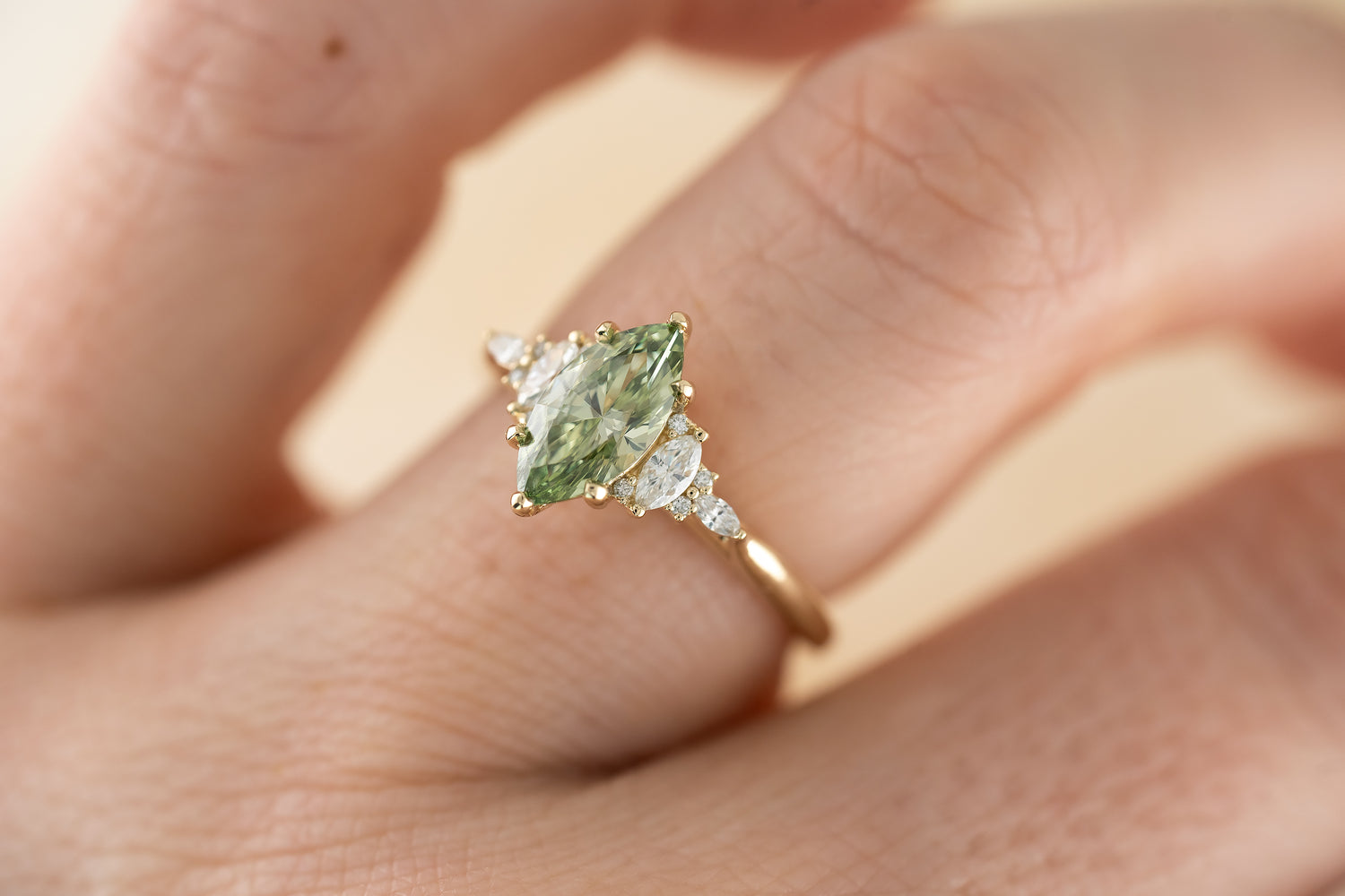 The Maeve 1 CT Marquise Green Lab Diamond Ring - Lavender Creek Gems